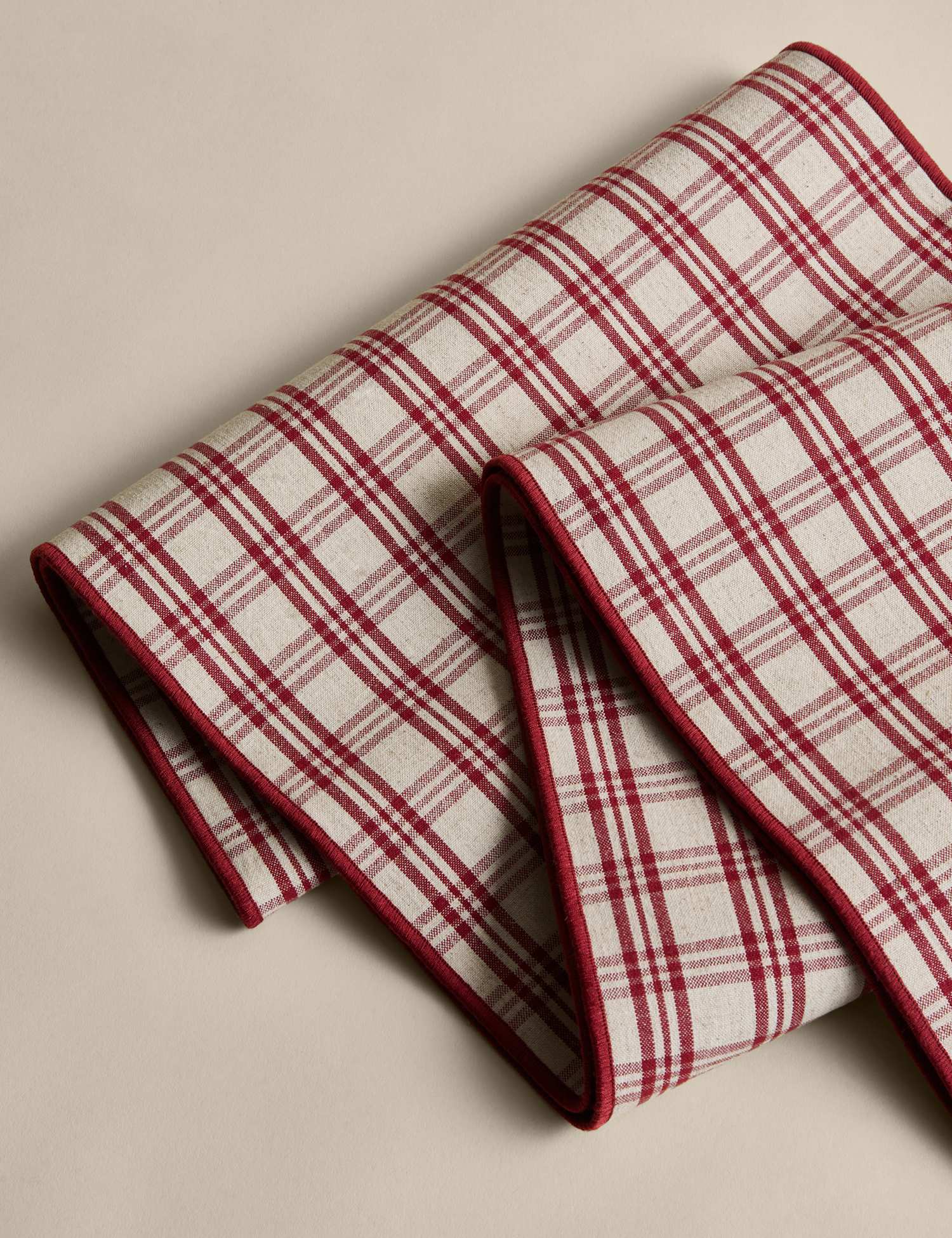 M&S Cotton Rich Checked Table Runner Natural
