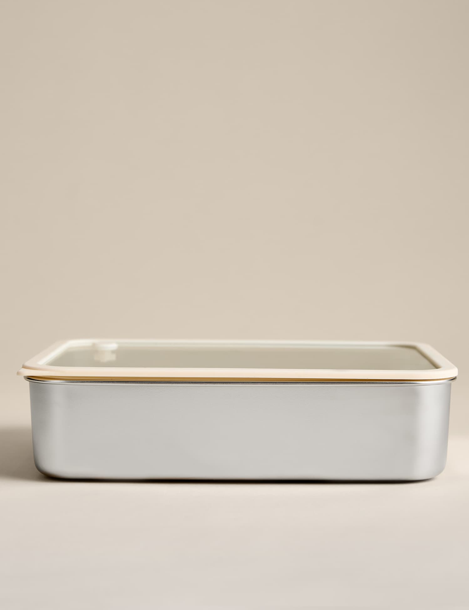 M&S Large Stainless Steel Container With Glass Lid Cream