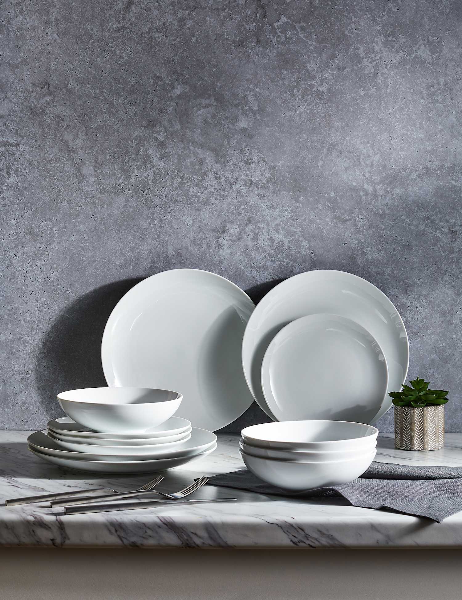 M&S 12 Piece Maxim Coupe Dinner Set White