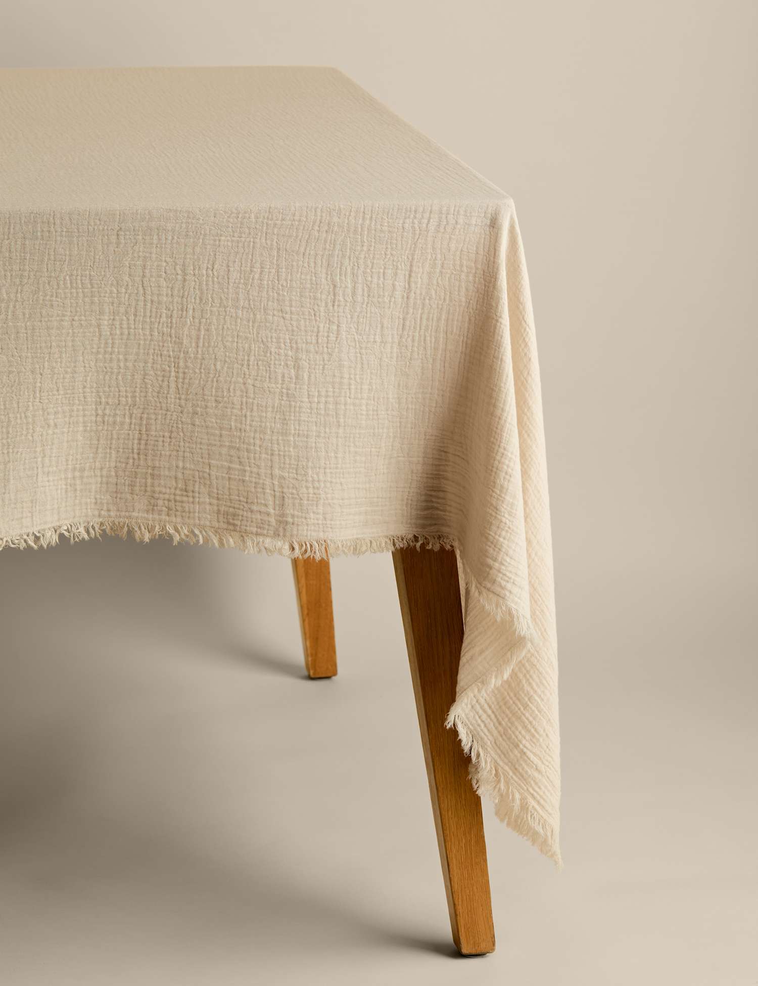 M&S Pure Cotton Frayed Edge Muslin Tablecloth Natural