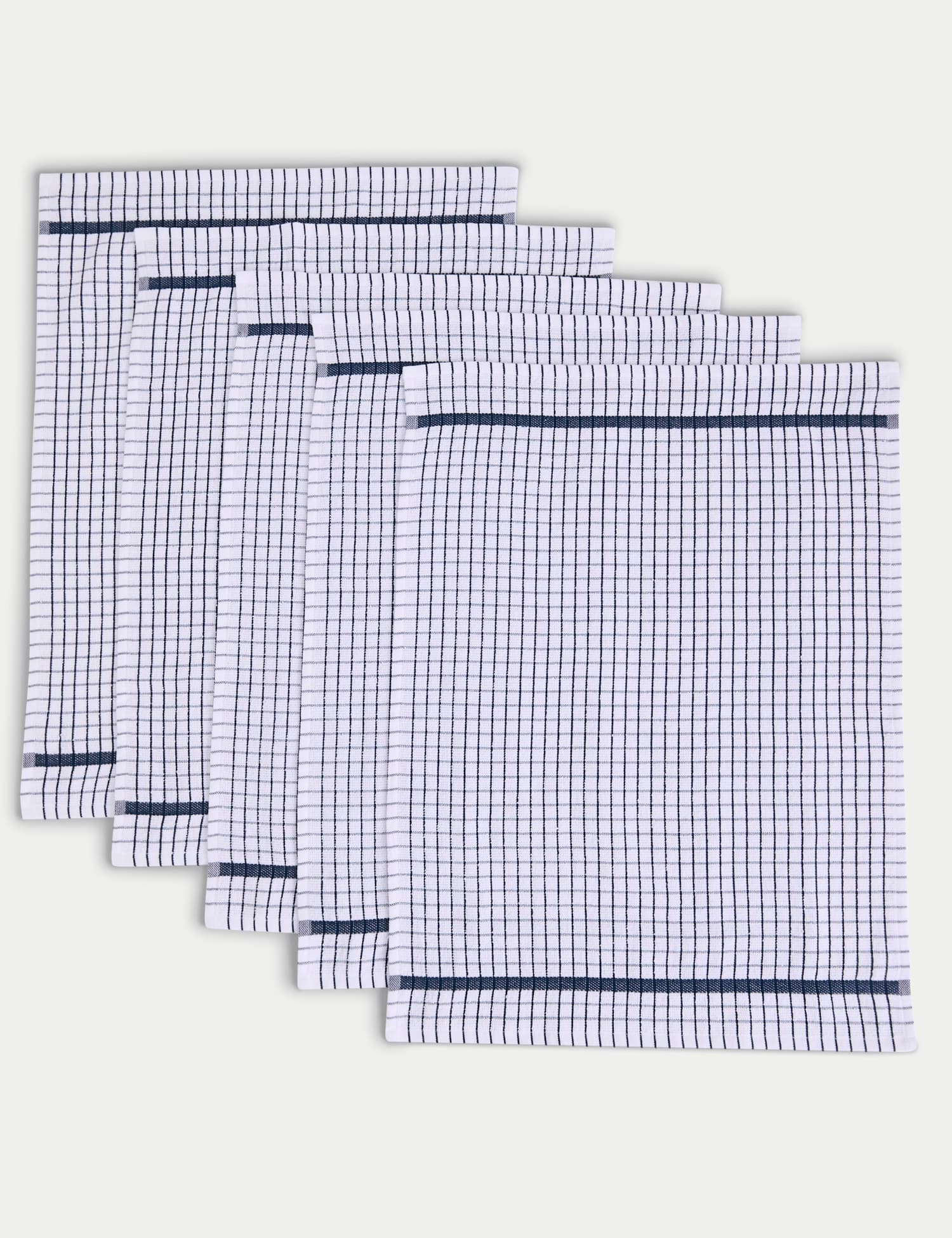 M&S Set of 5 Checked Terry Tea Towels Blue