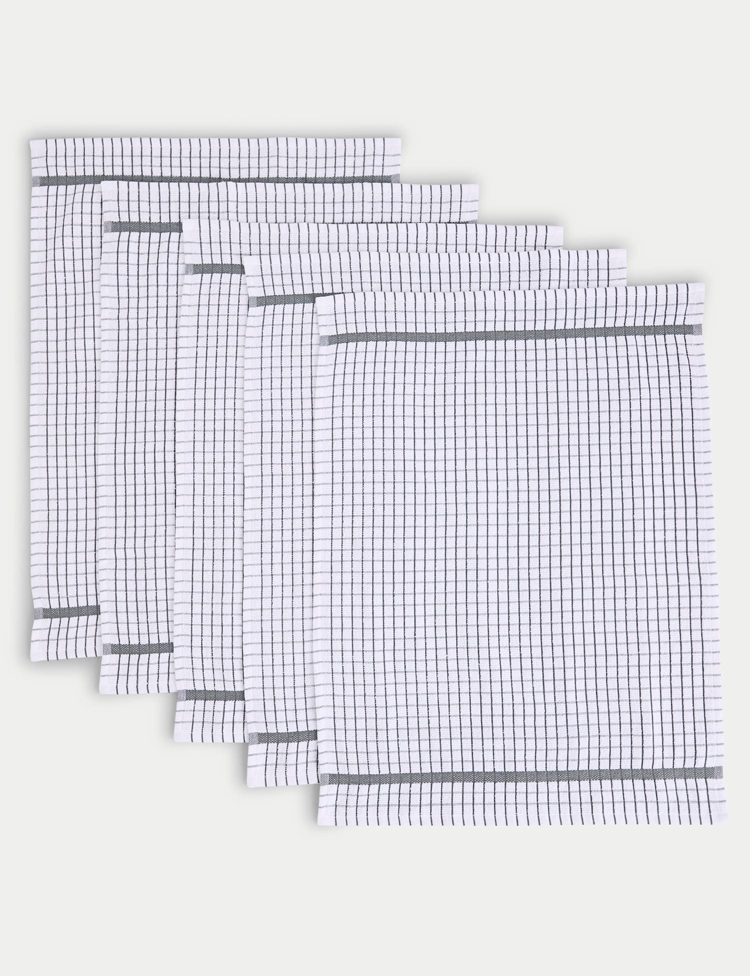 M&S Set of 5 Checked Terry Tea Towels Light Grey