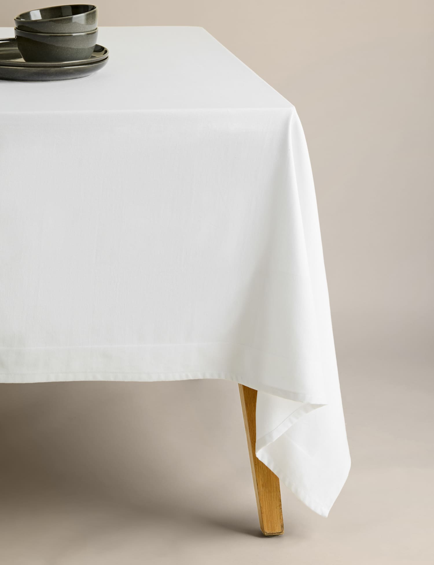 M&S Pure Cotton Sateen Tablecloth White