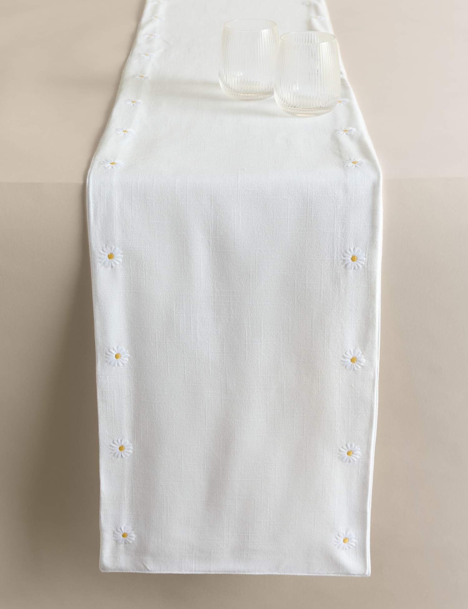 M&S Pure Cotton Daisy Table Runner White Mix