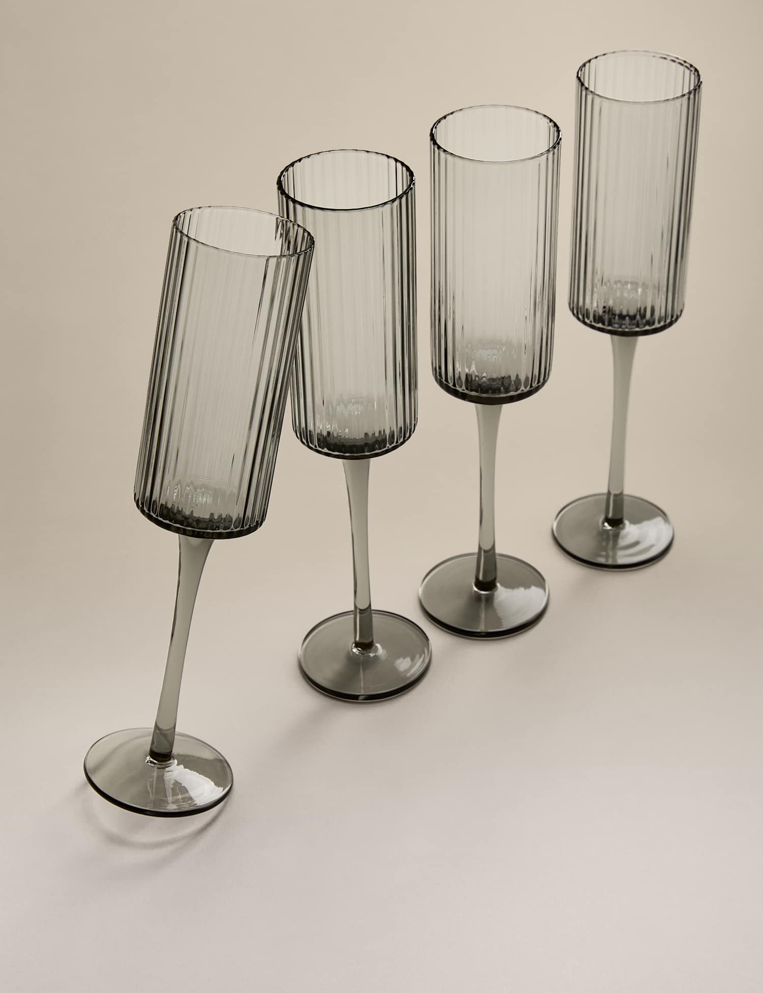 M&S Set of 4 Celine Ribbed Champagne Flutes Dark Grey