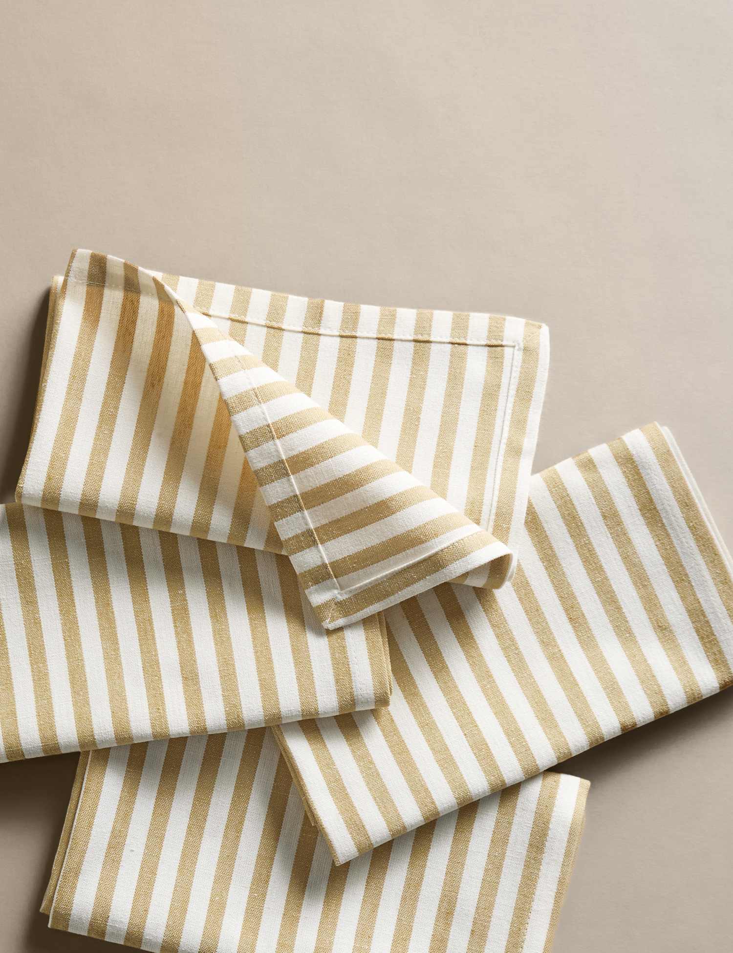 M&S Set of 4 Cotton with Linen Thin Stripe Napkins Ochre