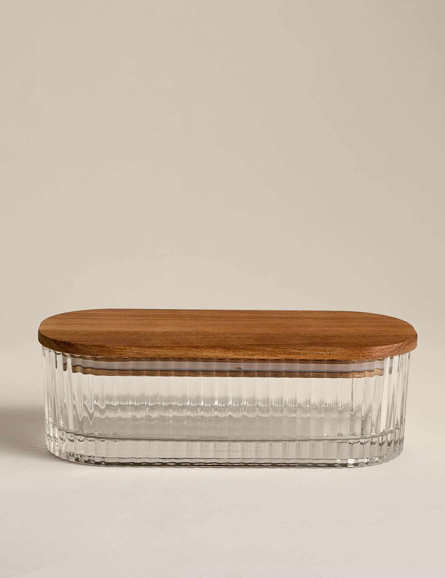 M&S Small Ribbed Glass Container Clear