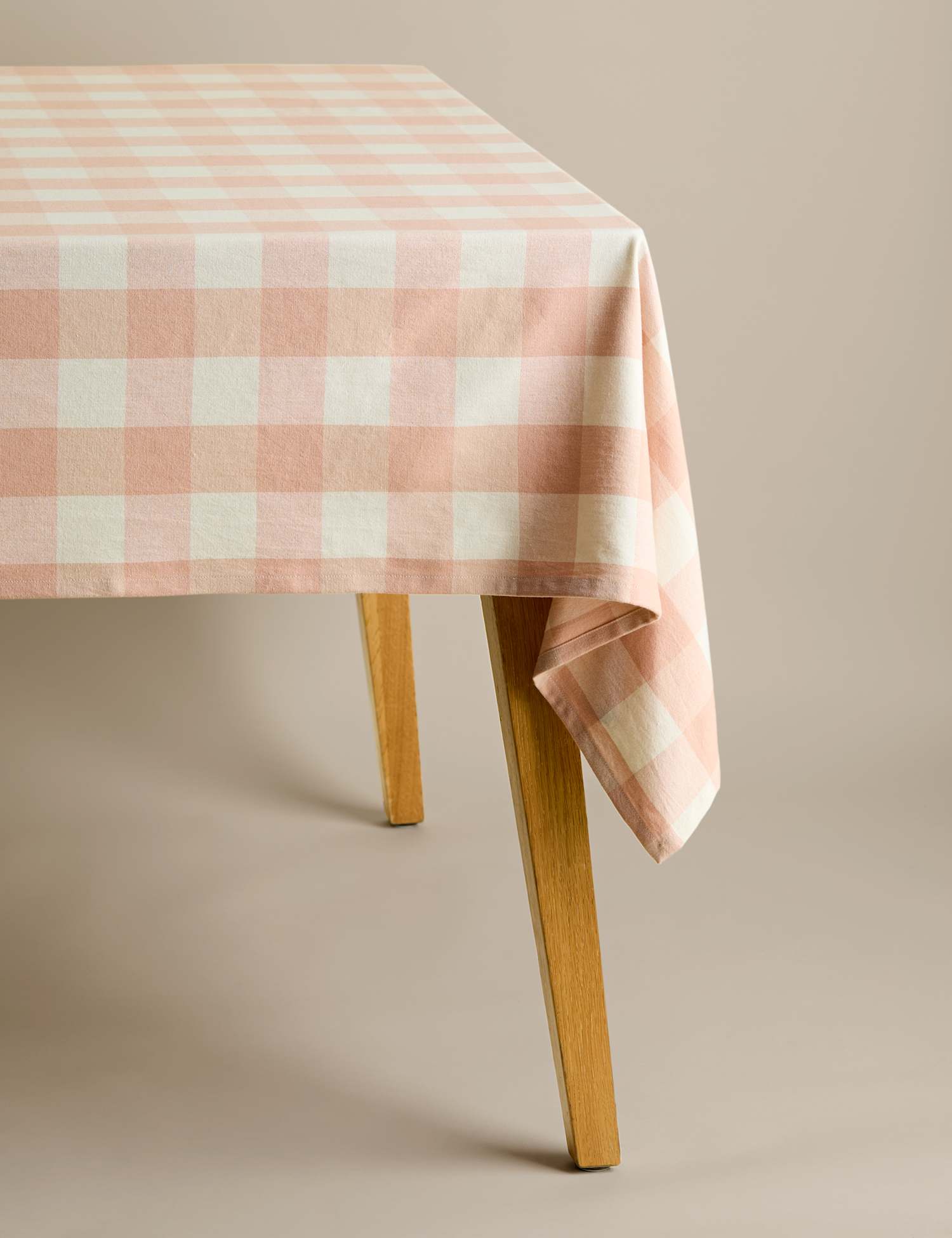 M&S Pure Cotton Gingham Tablecloth Blush Pink