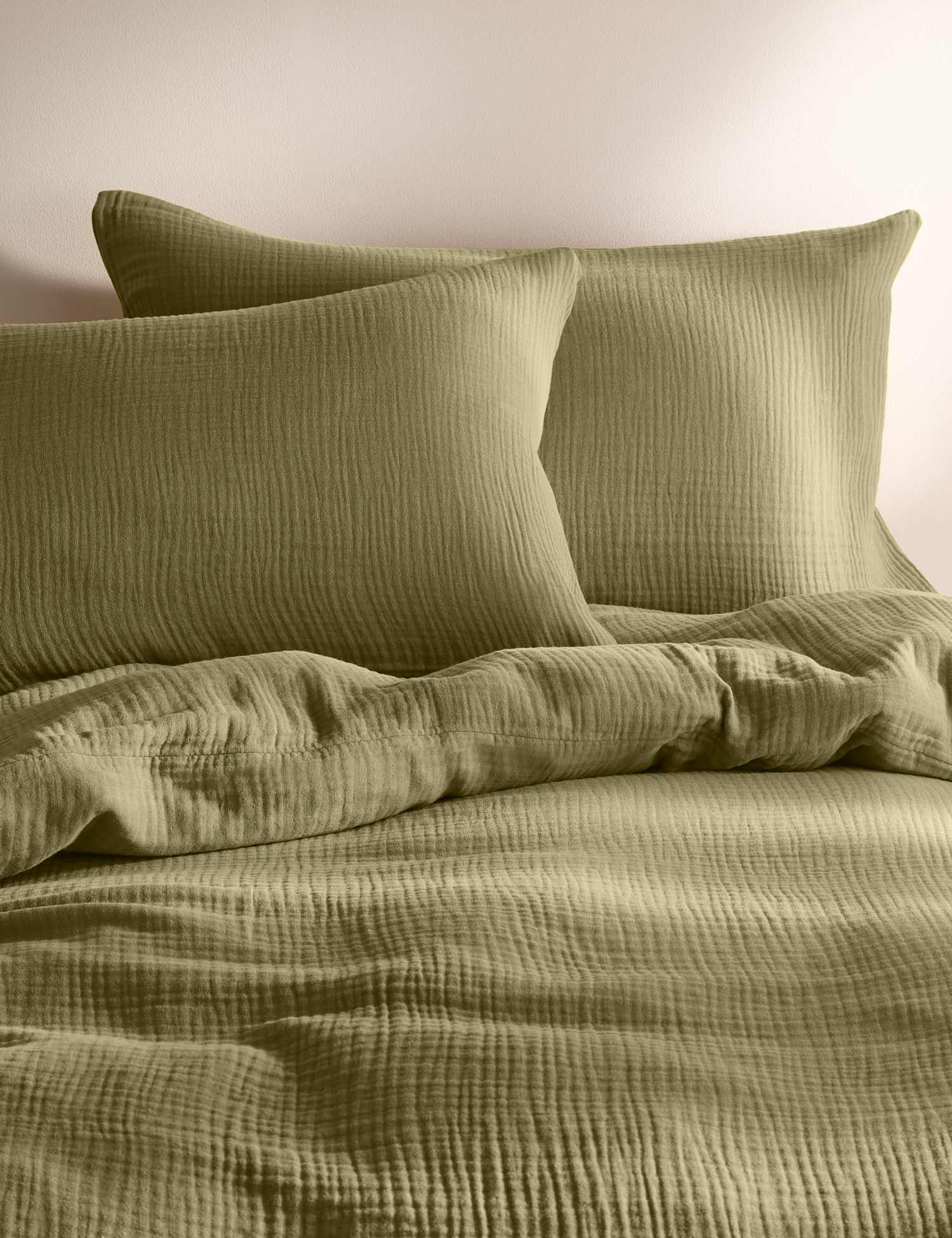 M&S Pure Cotton Muslin Bedding Set Olive