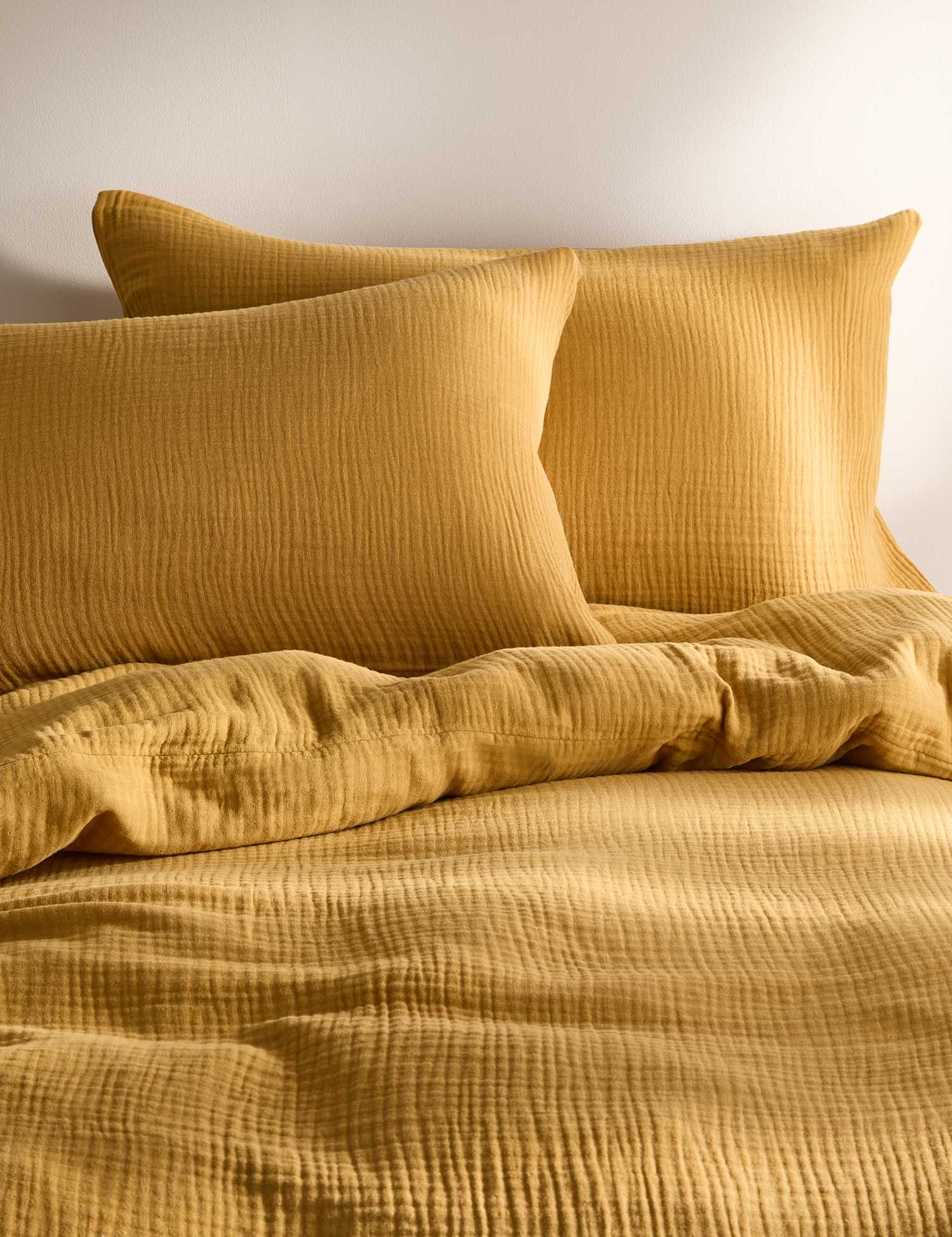 M&S Pure Cotton Muslin Bedding Set Ochre