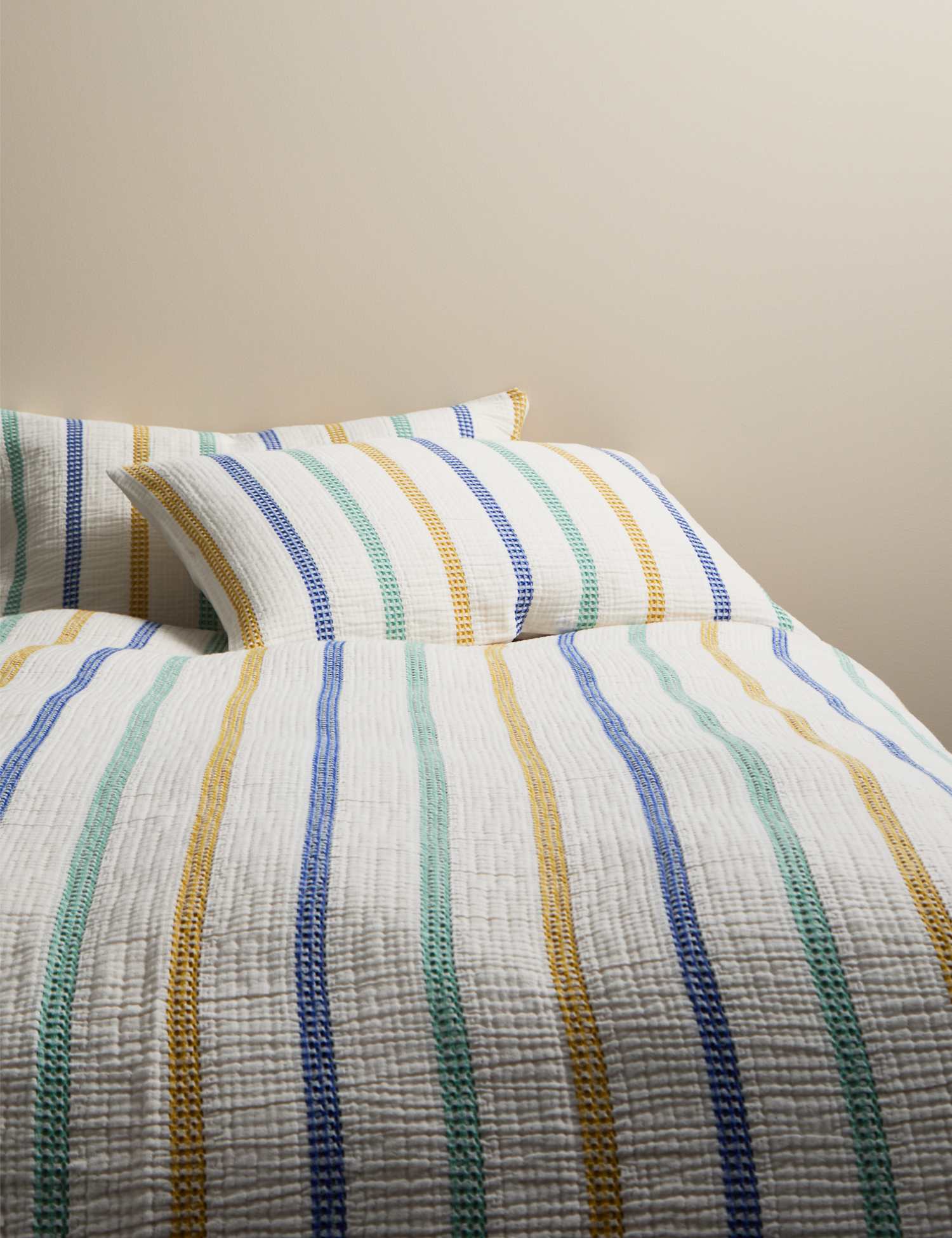 M&S Pure Cotton Gauze Waffle Bedding Set Cream Mix