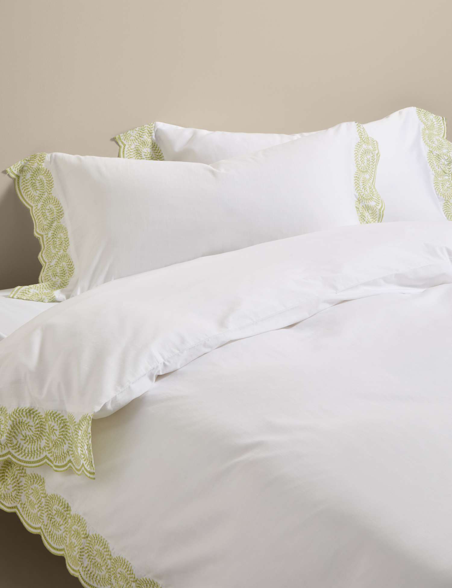 M&S Pure Cotton Embroidered Bedding Set Green Mix