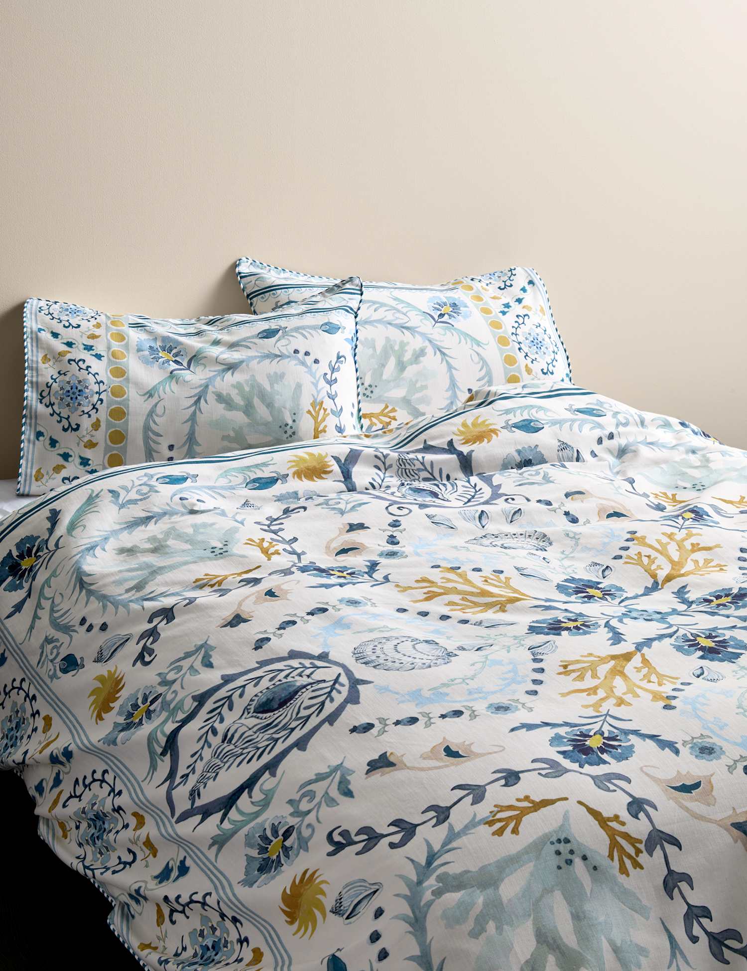 M&S Pure Cotton Coastal Suzani Bedding Set Blue Mix