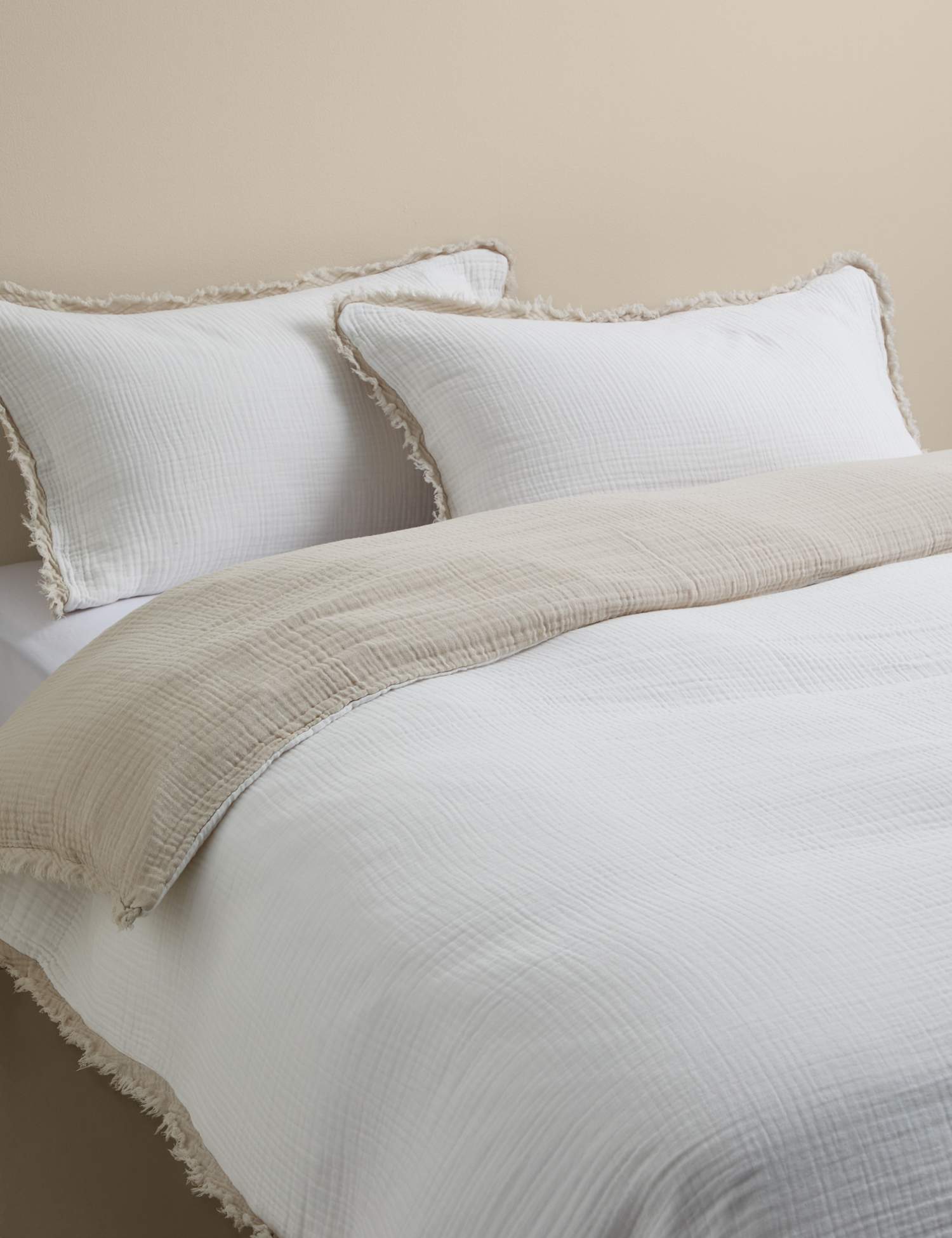 M&S Pure Cotton Muslin Reversible Bedding Set Natural Mix