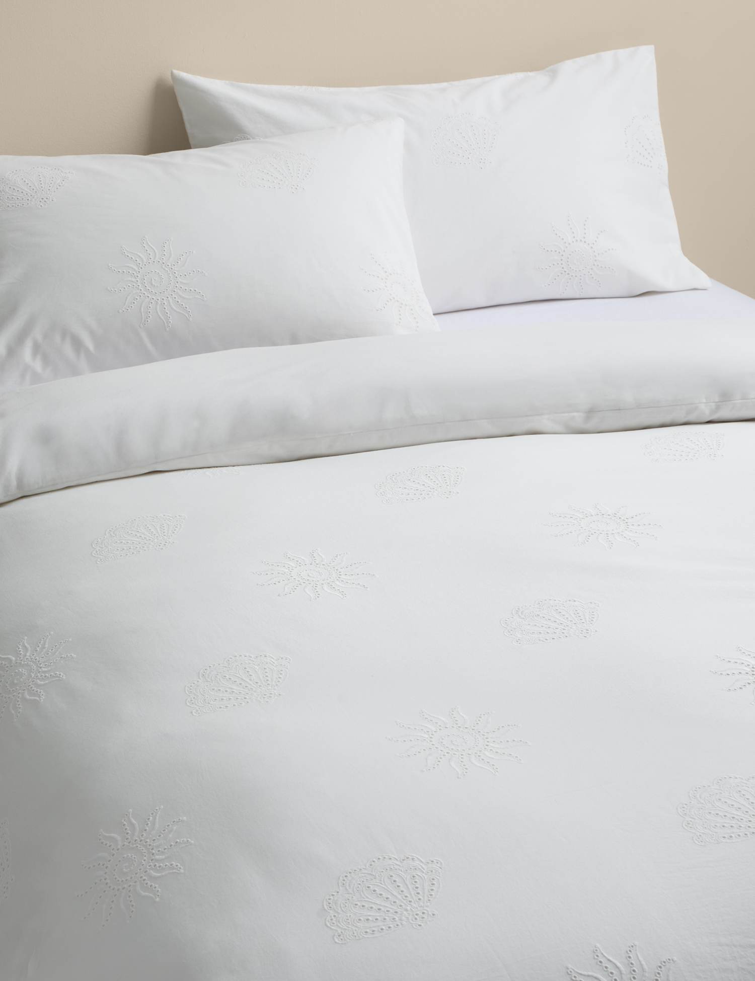 M&S Pure Cotton Coastal Broderie Bedding Set White