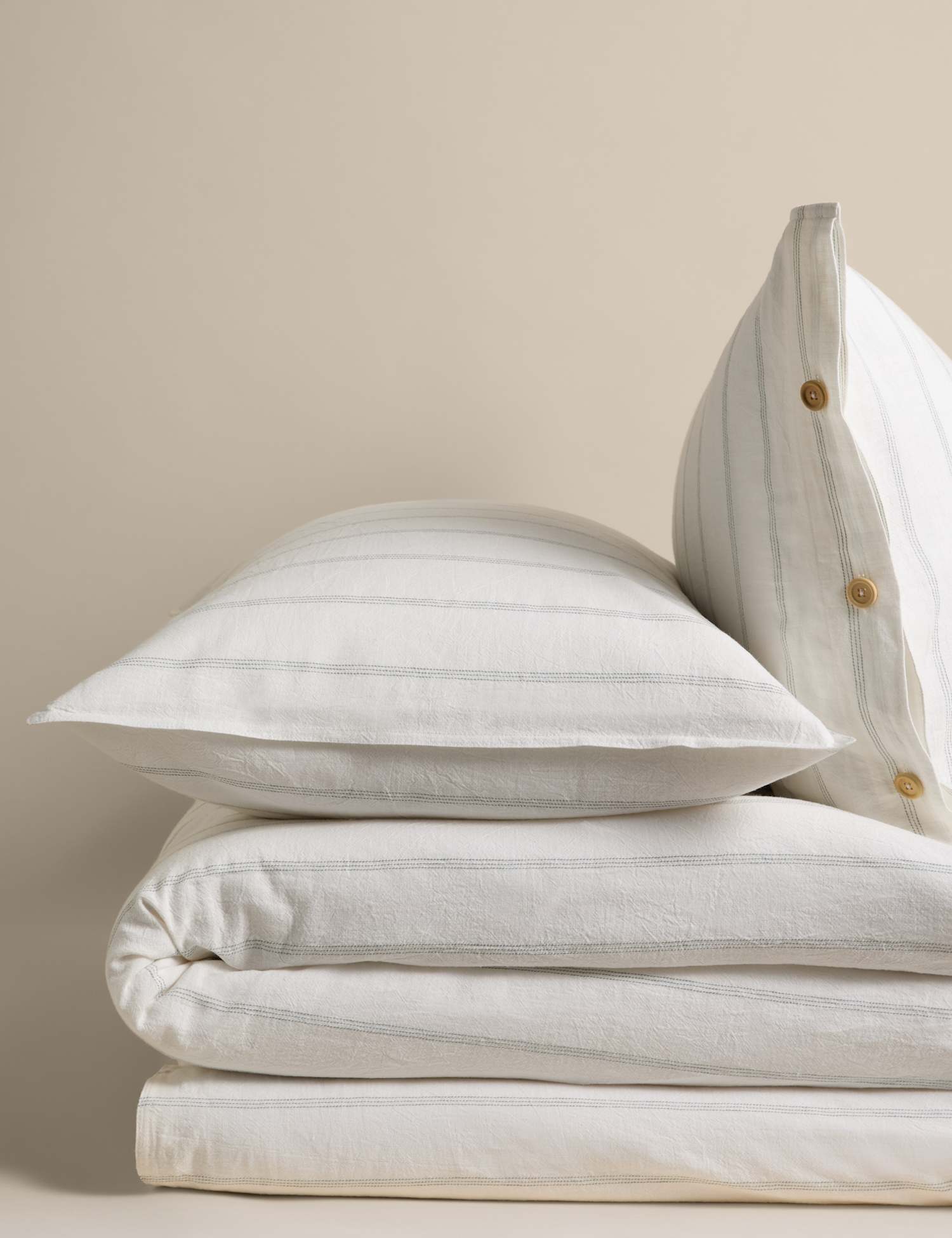 M&S Linen Rich Striped Jacquard Bedding Set Blue