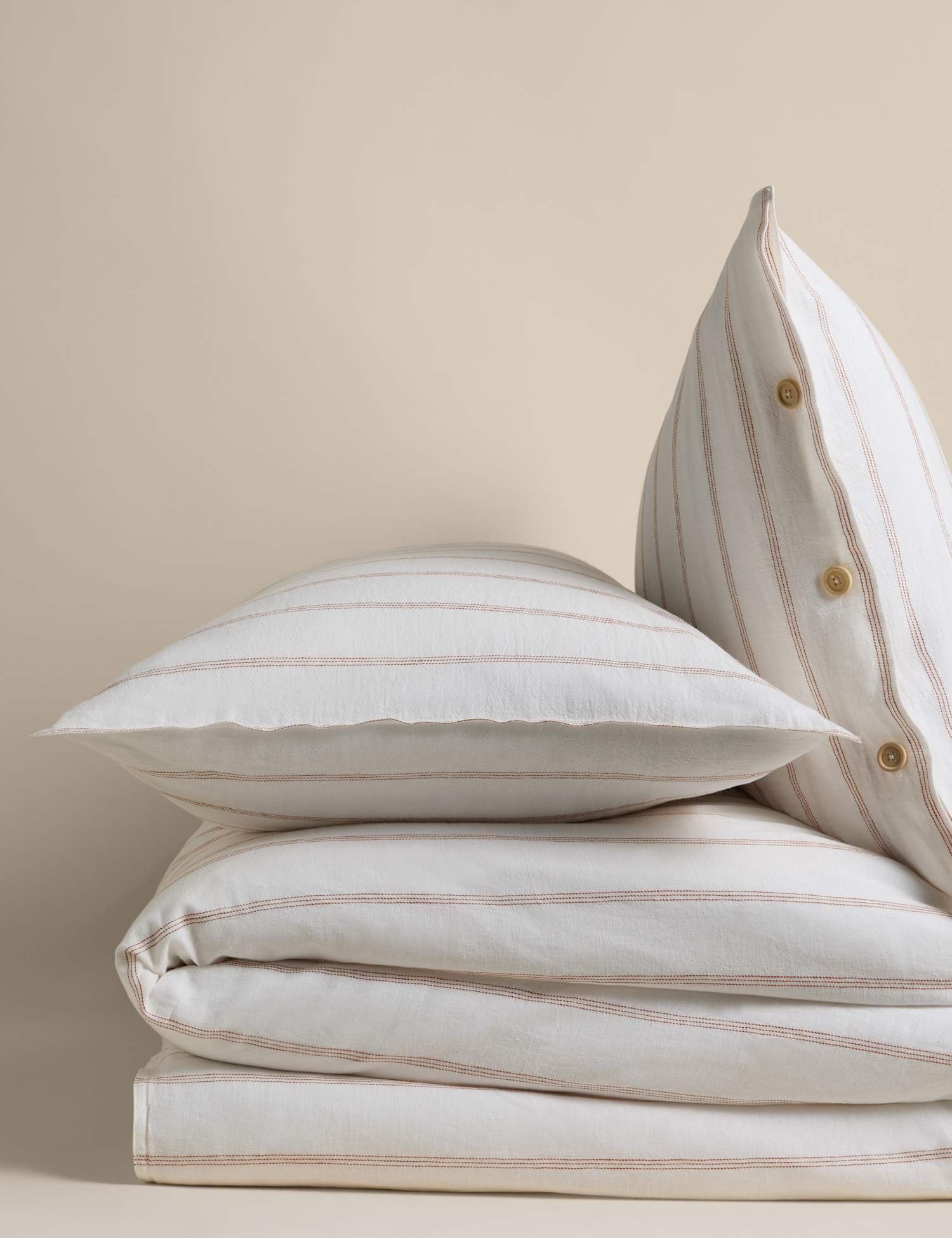 M&S Linen Rich Striped Jacquard Bedding Set Neutral