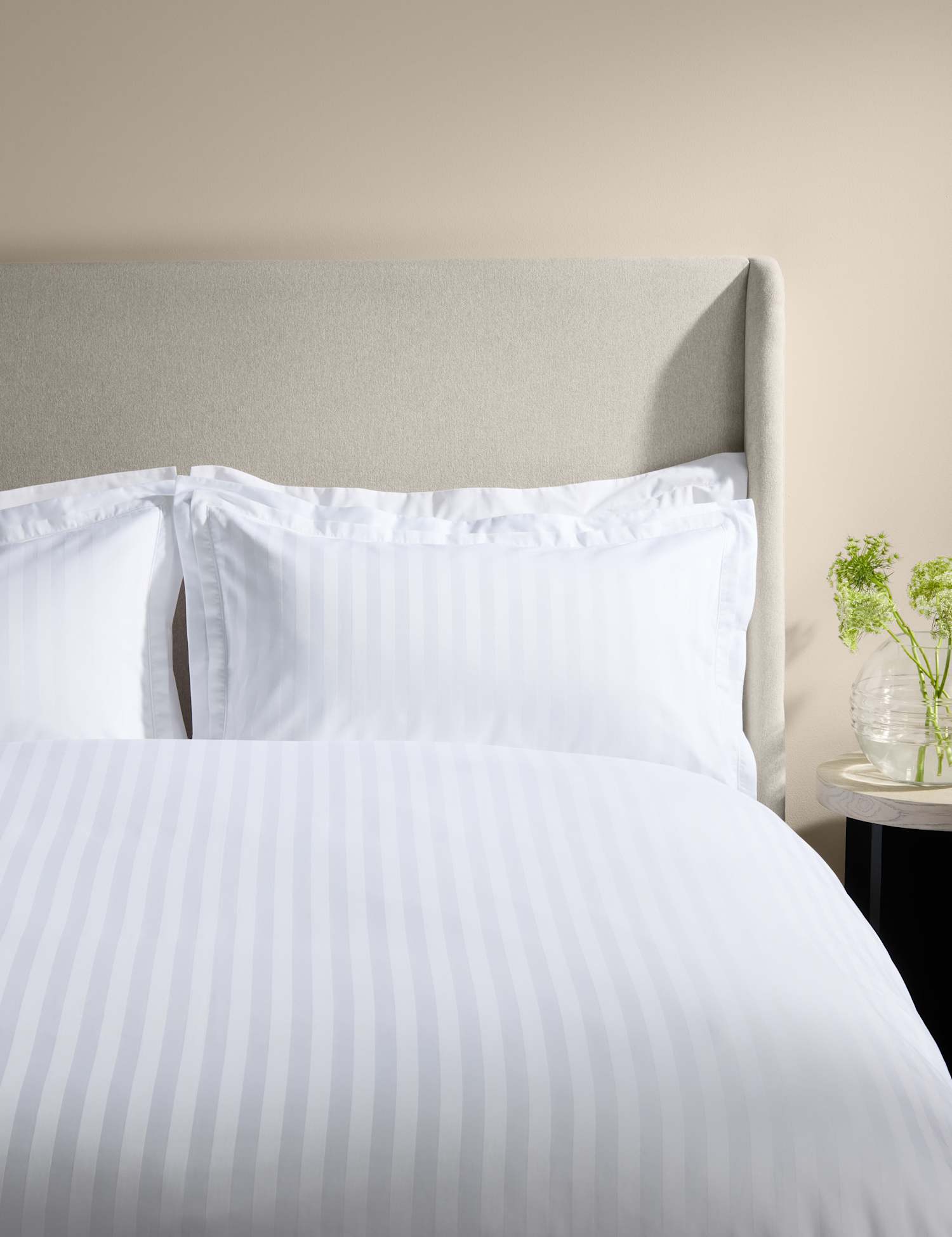 M&S X Kelly Hoppen Pure Cotton Satin Striped Bedding Set White