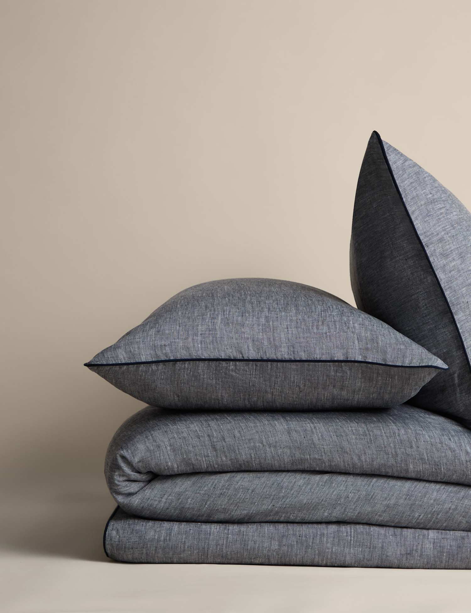 M&S Pure Linen Chambray Bedding Set Blue