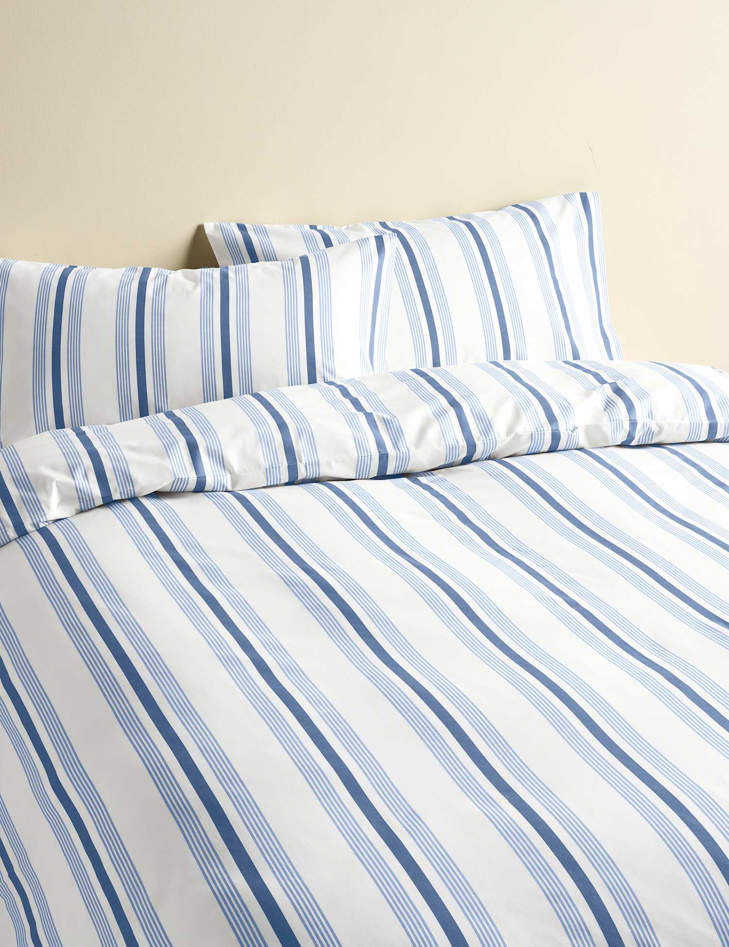 M&S Pure Cotton Striped Bedding Set Slate Blue