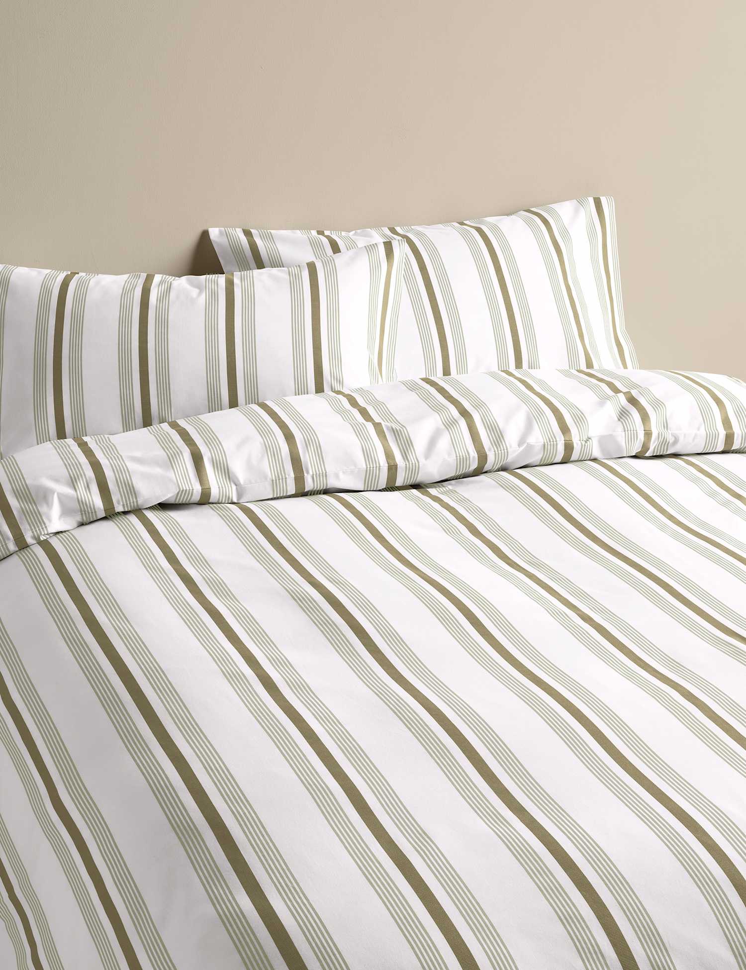 M&S Pure Cotton Striped Bedding Set Fern