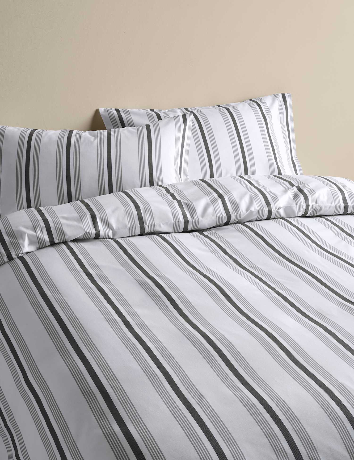 M&S Pure Cotton Striped Bedding Set Charcoal