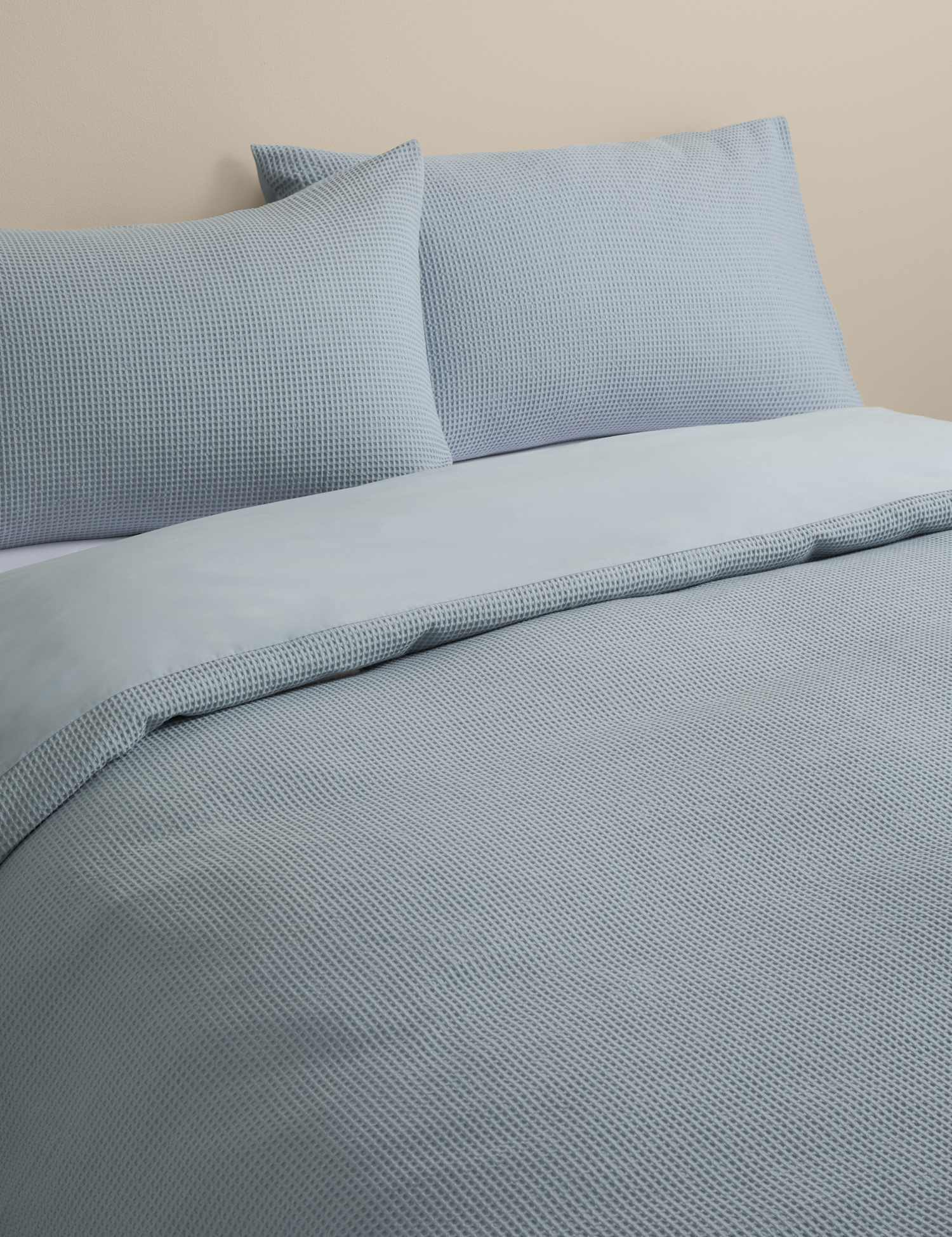 M&S Washed Cotton Waffle Bedding Set Dusty Blue