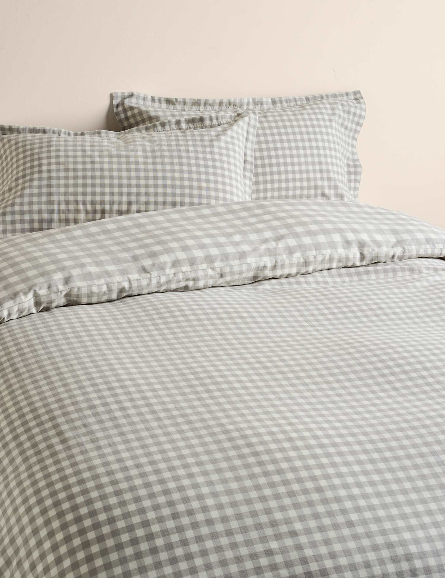 M&S Pure Cotton Gingham Reversible Bedding Set Marble