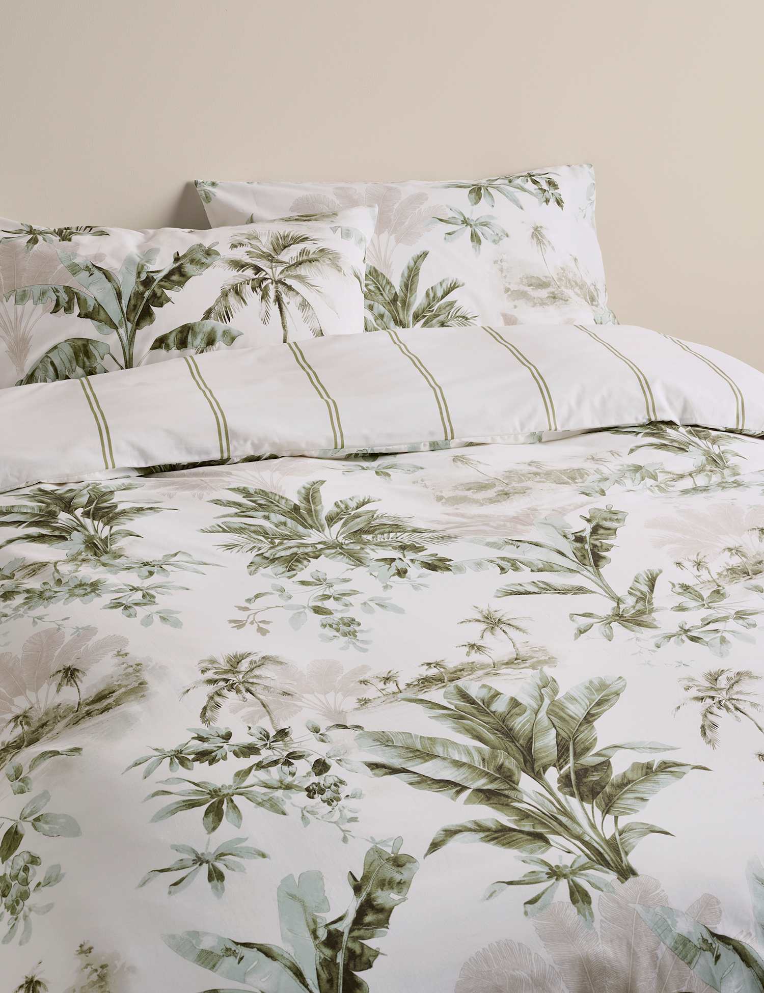 M&S Pure Cotton Botanical Reversible Bedding Set Sage Mix