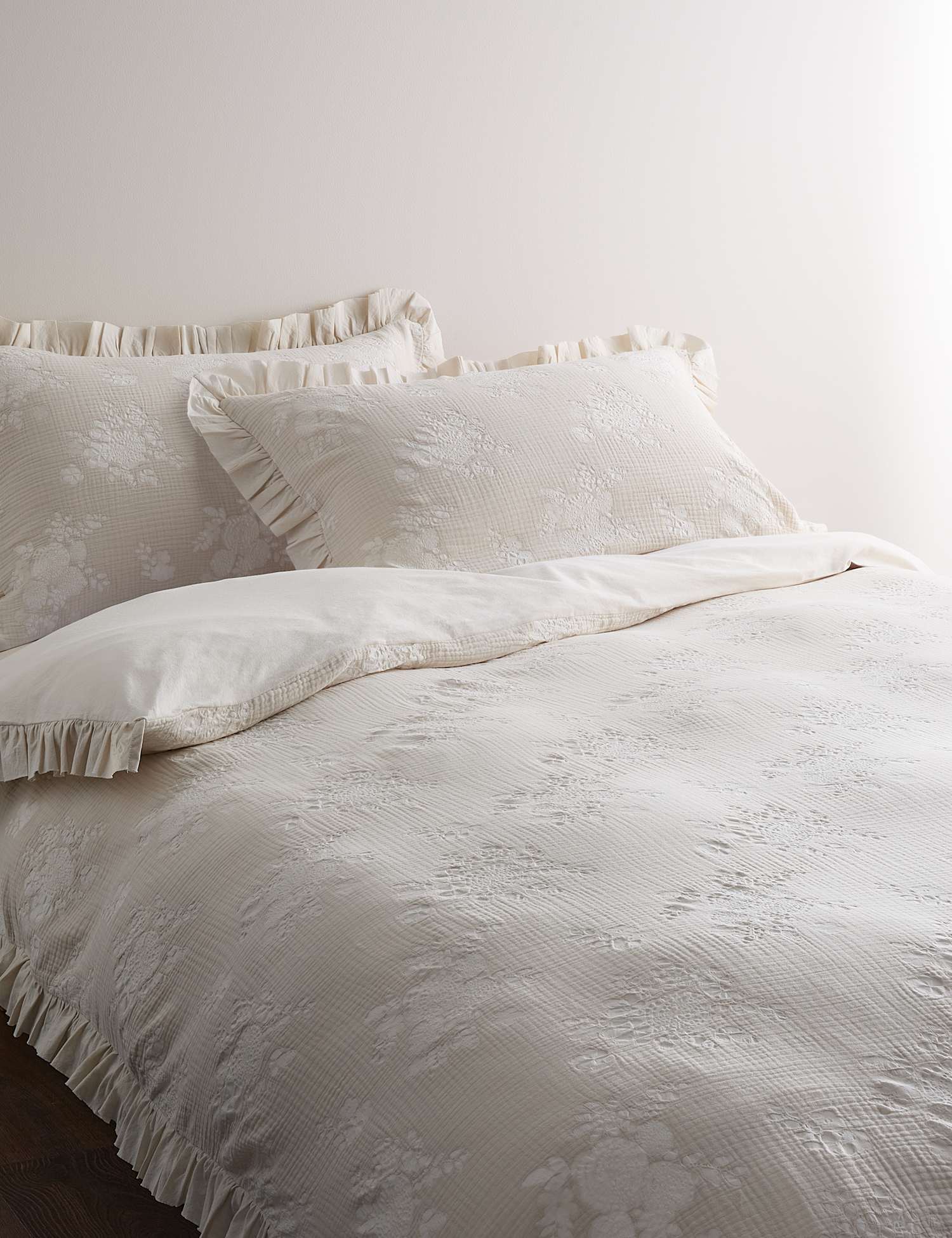 M&S Pure Cotton Floral Jacquard Bedding Set Neutral