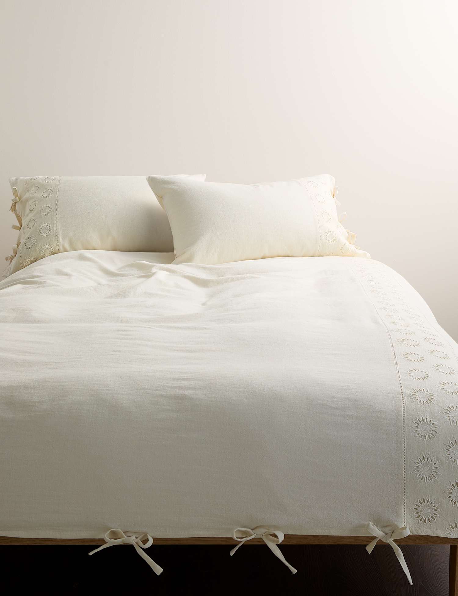 M&S Schiffli Embroidered Panel Bedding Set Ecru
