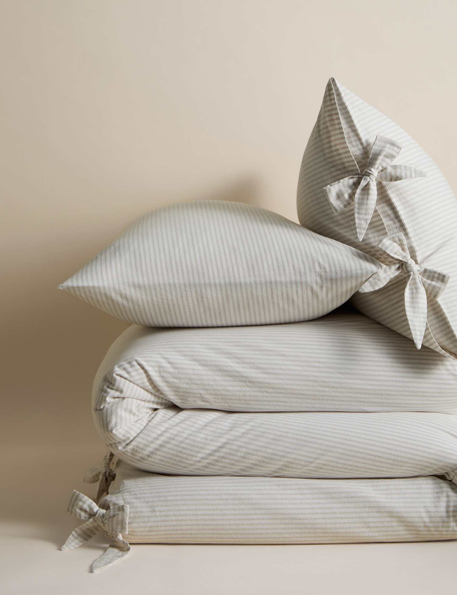 M&S Pure Cotton Striped Tie Bedding Set Grey Mix