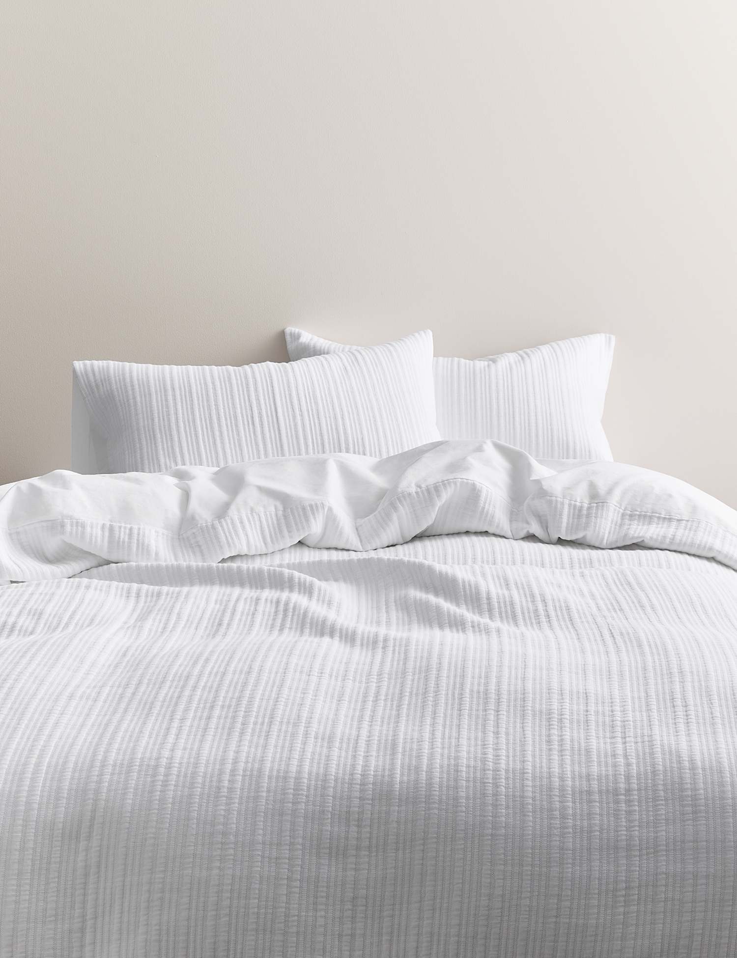 M&S Pure Cotton Ribbed Bedding Set White