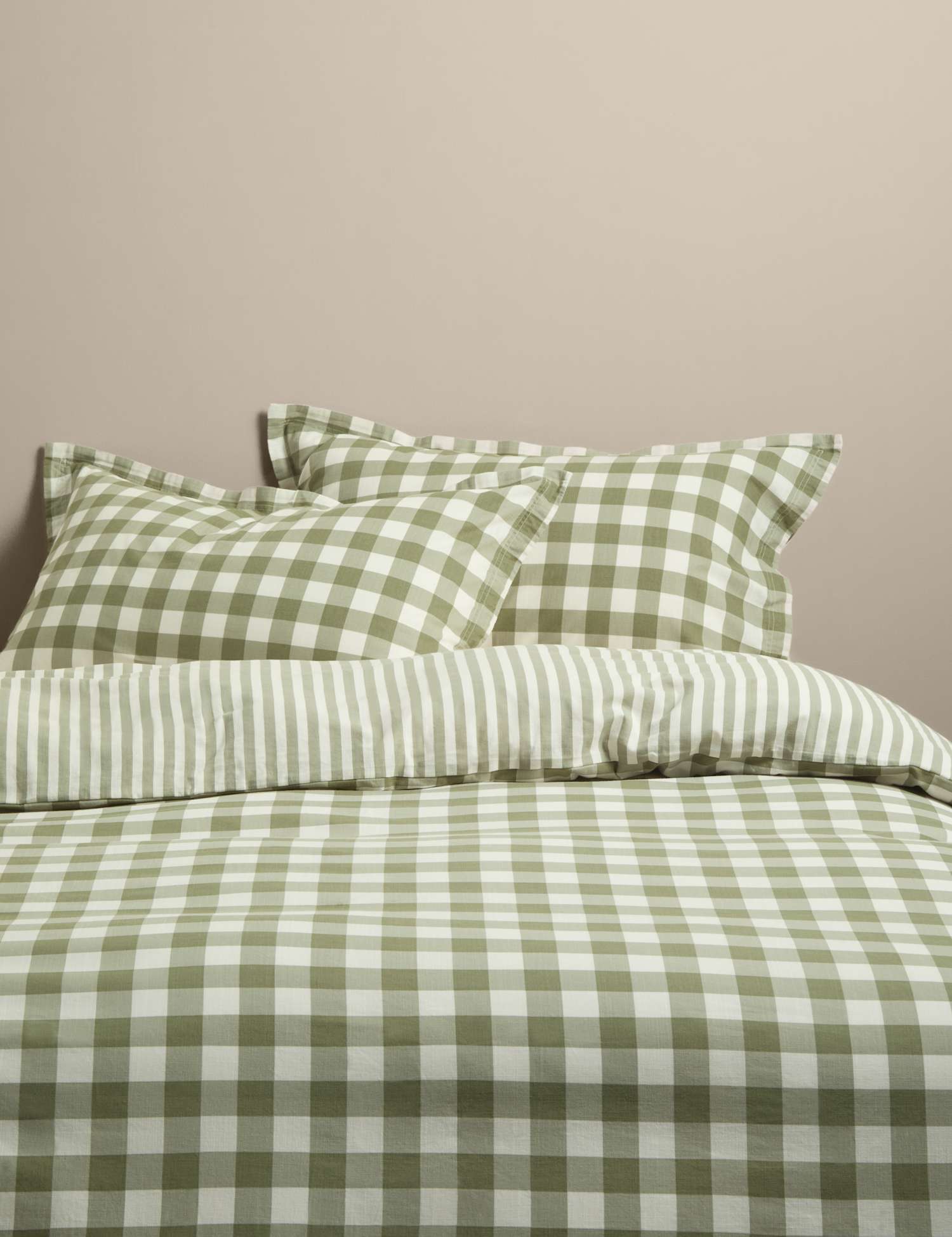 M&S Pure Cotton Gingham Bedding Set Green Mix