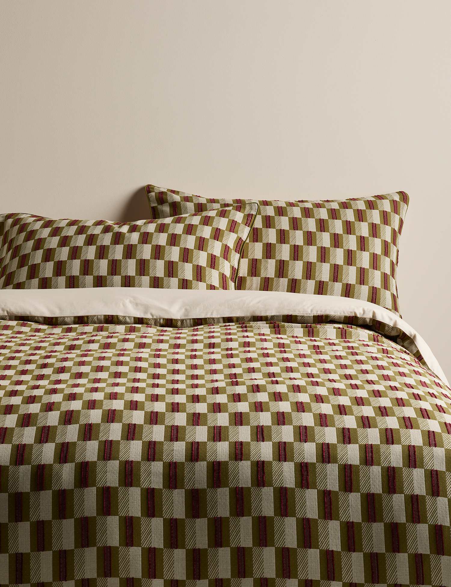 M&S Checkerboard Gauze Jacquard Bedding Set Moss