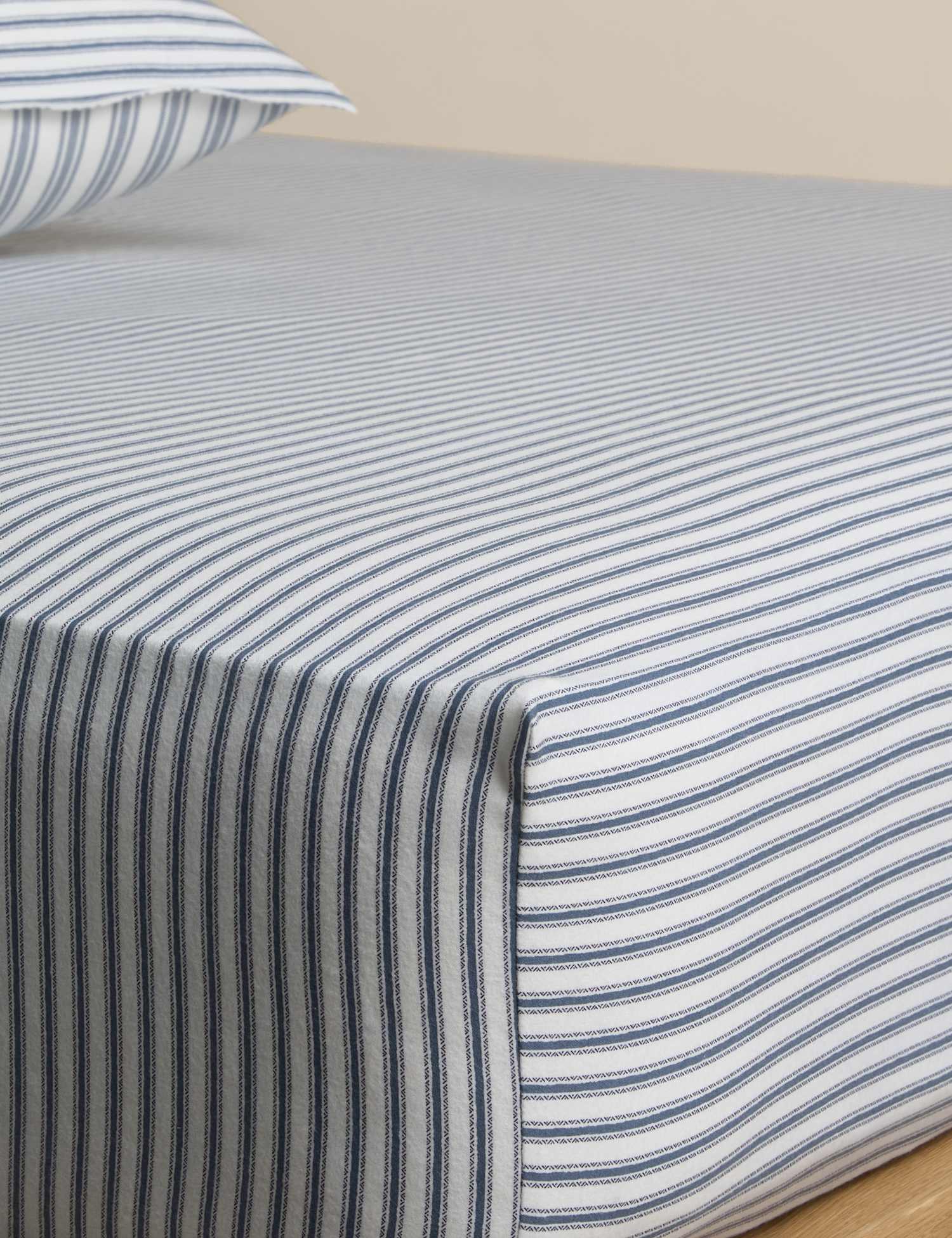 M&S Brushed Cotton Striped Deep Fitted Sheet Slate Blue
