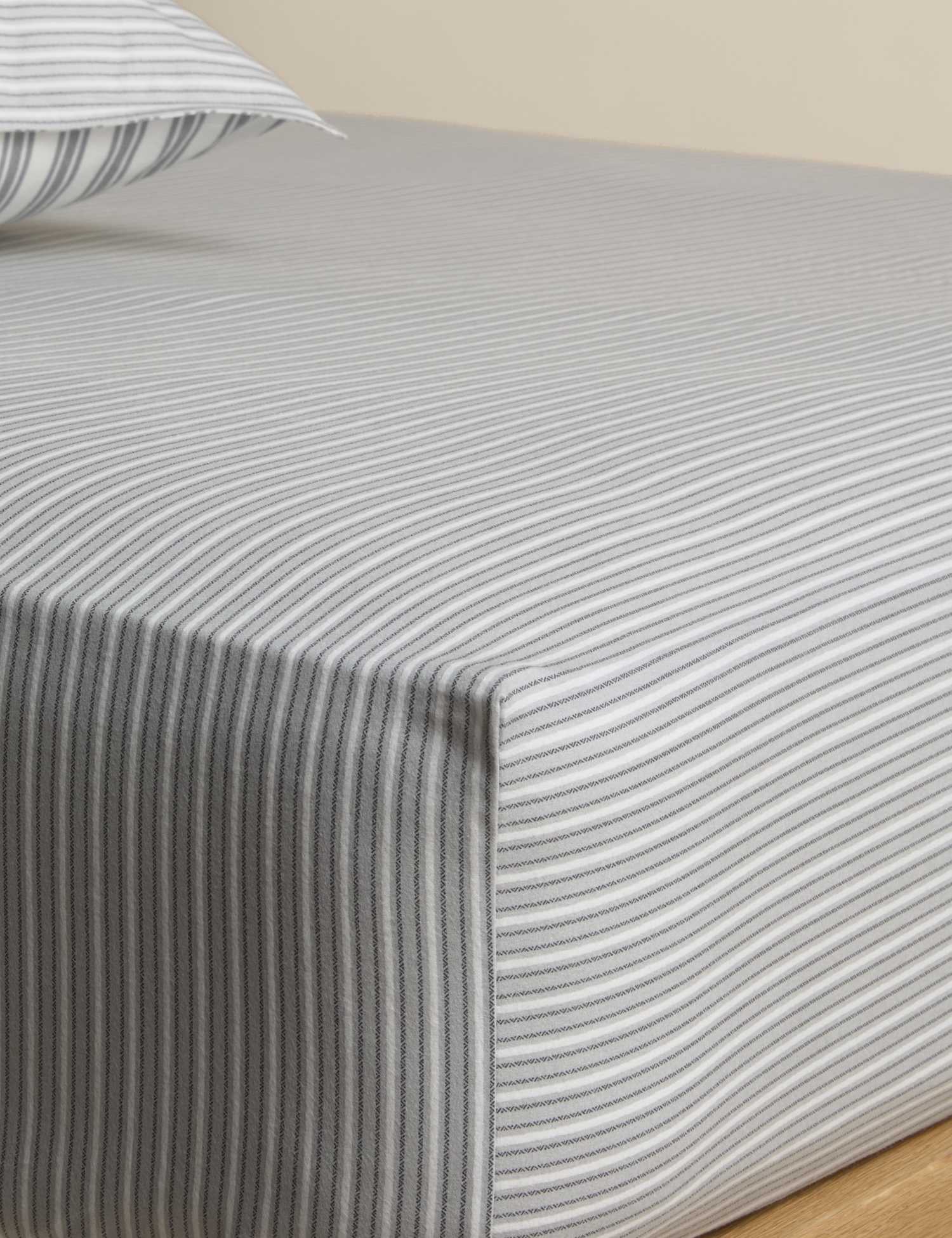 M&S Brushed Cotton Striped Deep Fitted Sheet Dove