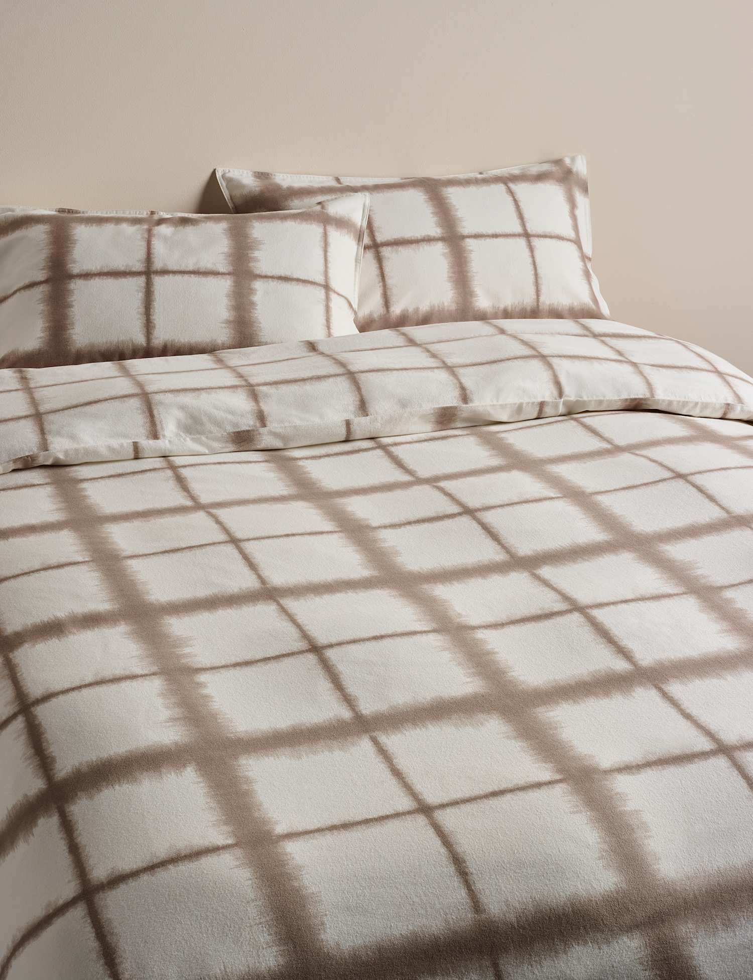 M&S Brushed Cotton Blurred Check Bedding Set Putty