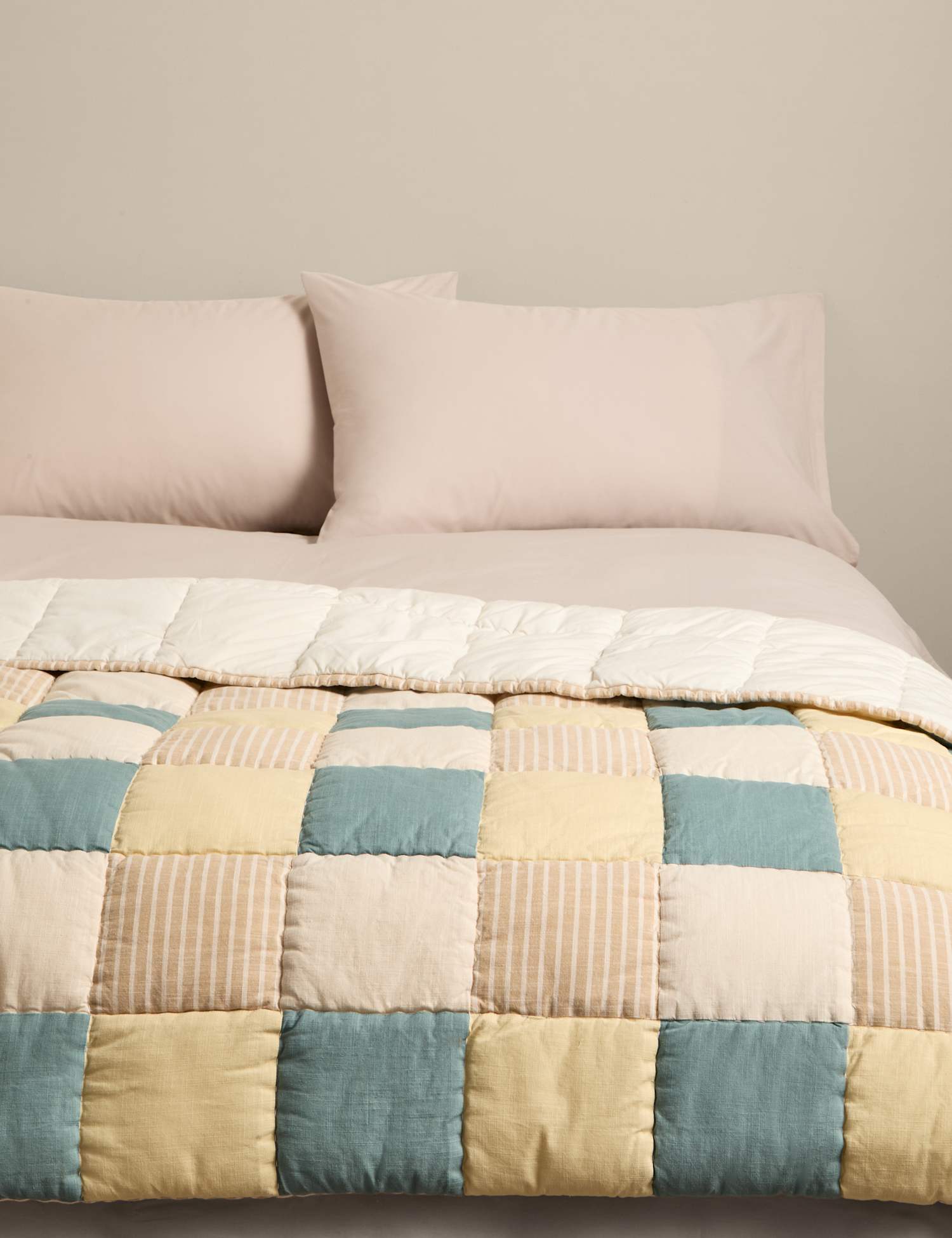 M&S Pure Cotton Patchwork Bedspread Blue Mix