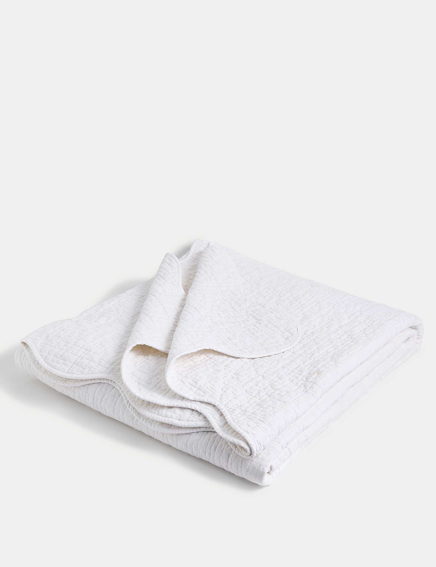 M&S Pure Cotton Quilted Scallop Bedspread Soft White