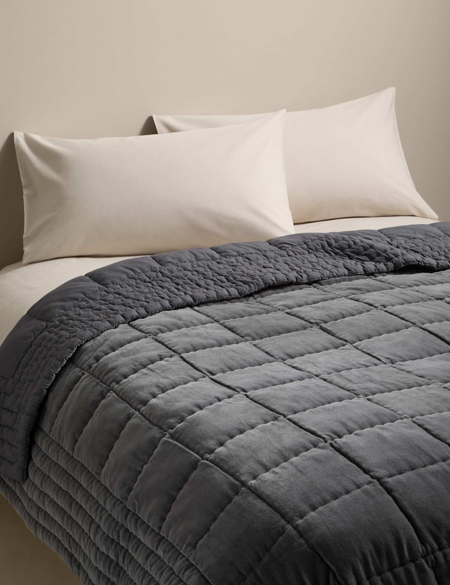 M&S Pure Cotton Velvet Bedspread Charcoal