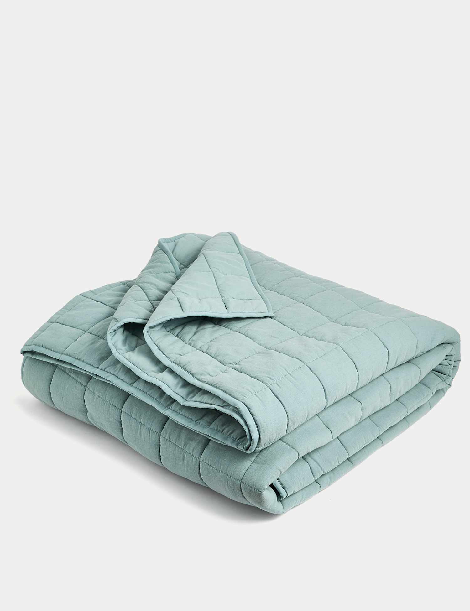 M&S Cotton Rich Quilted Bedspread with Linen Sage