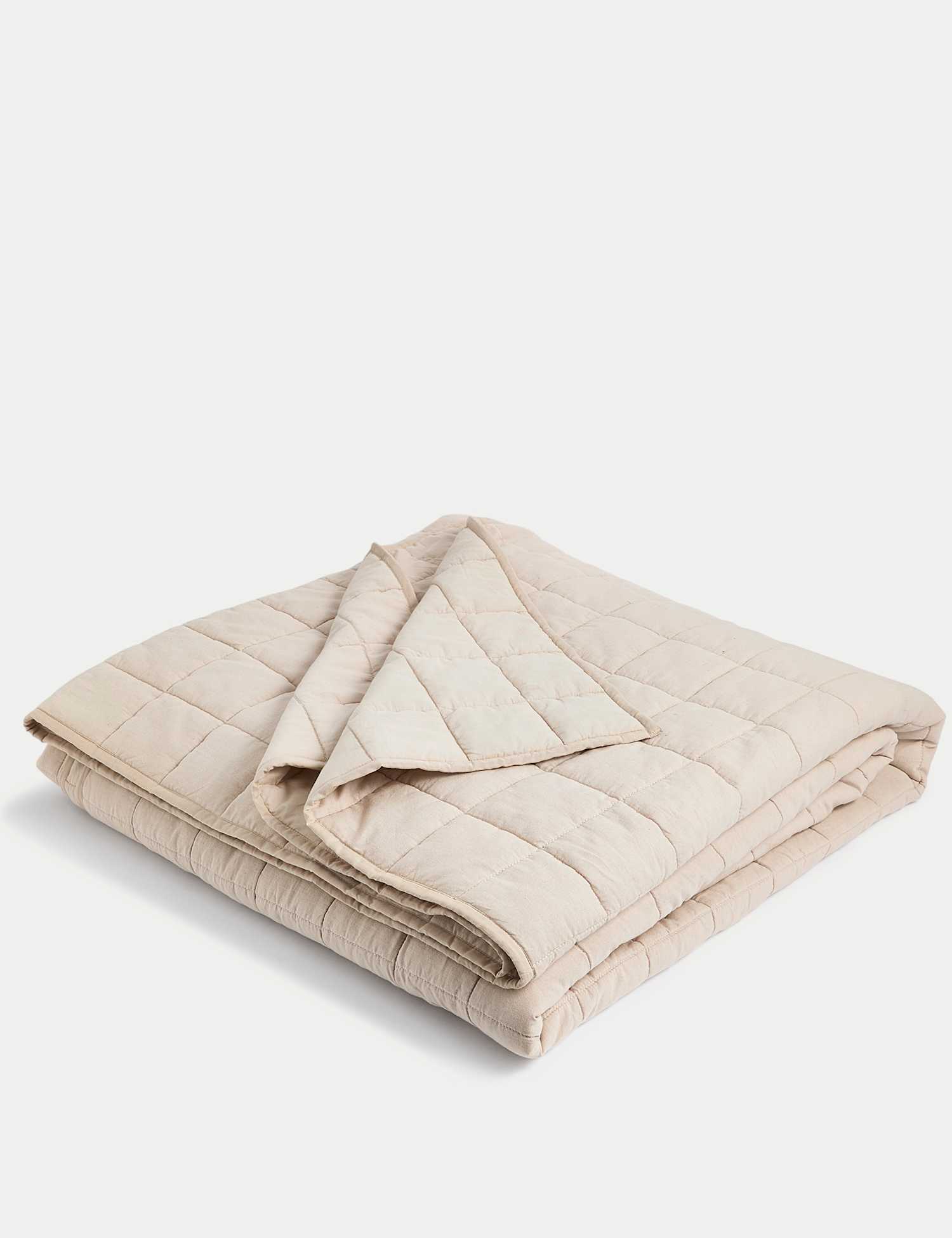 M&S Cotton Rich Quilted Bedspread with Linen Neutral