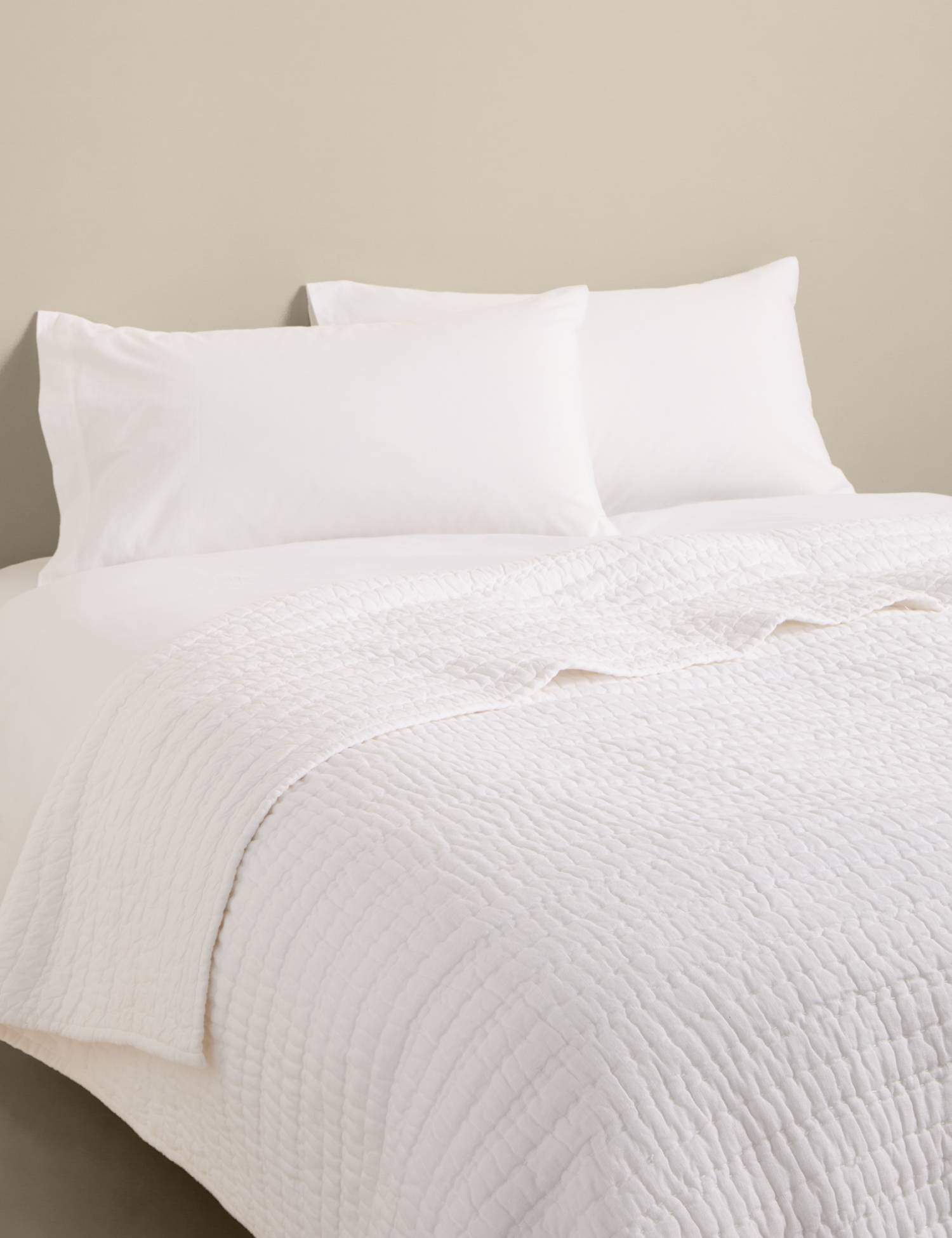 M&S Pure Linen Quilted Bedspread White