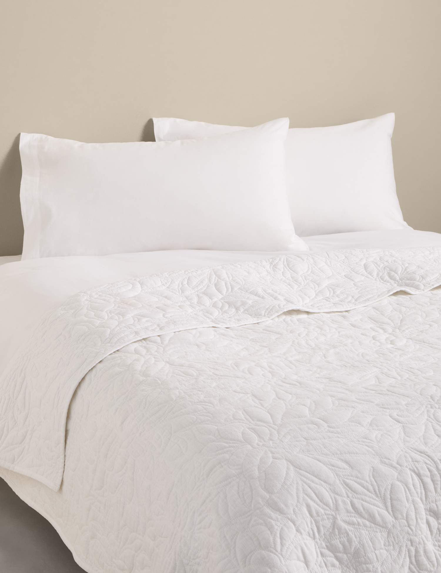 M&S Pure Cotton Floral Bedspread White
