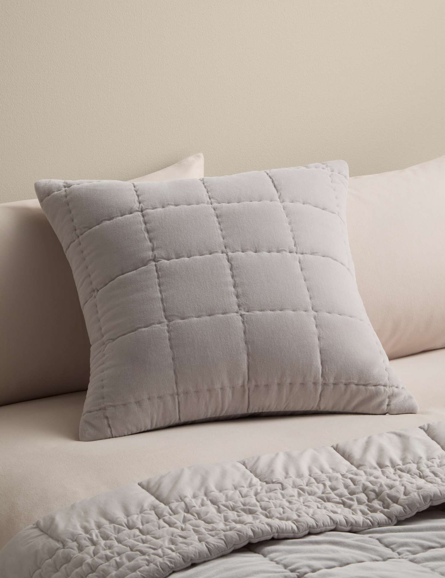 M&S Pure Cotton Velvet Quilted Cushion Dove