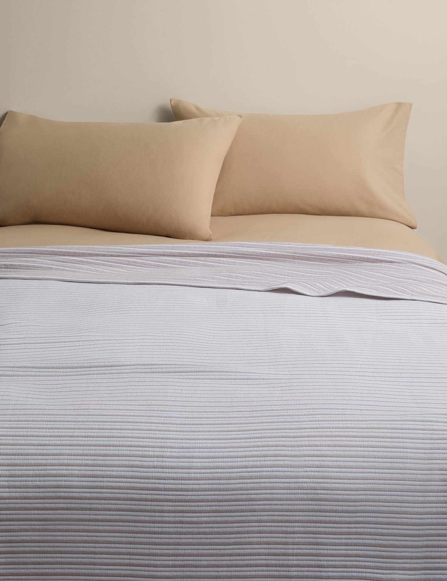 M&S Cotton Rich Striped Matelass� Bedspread Putty