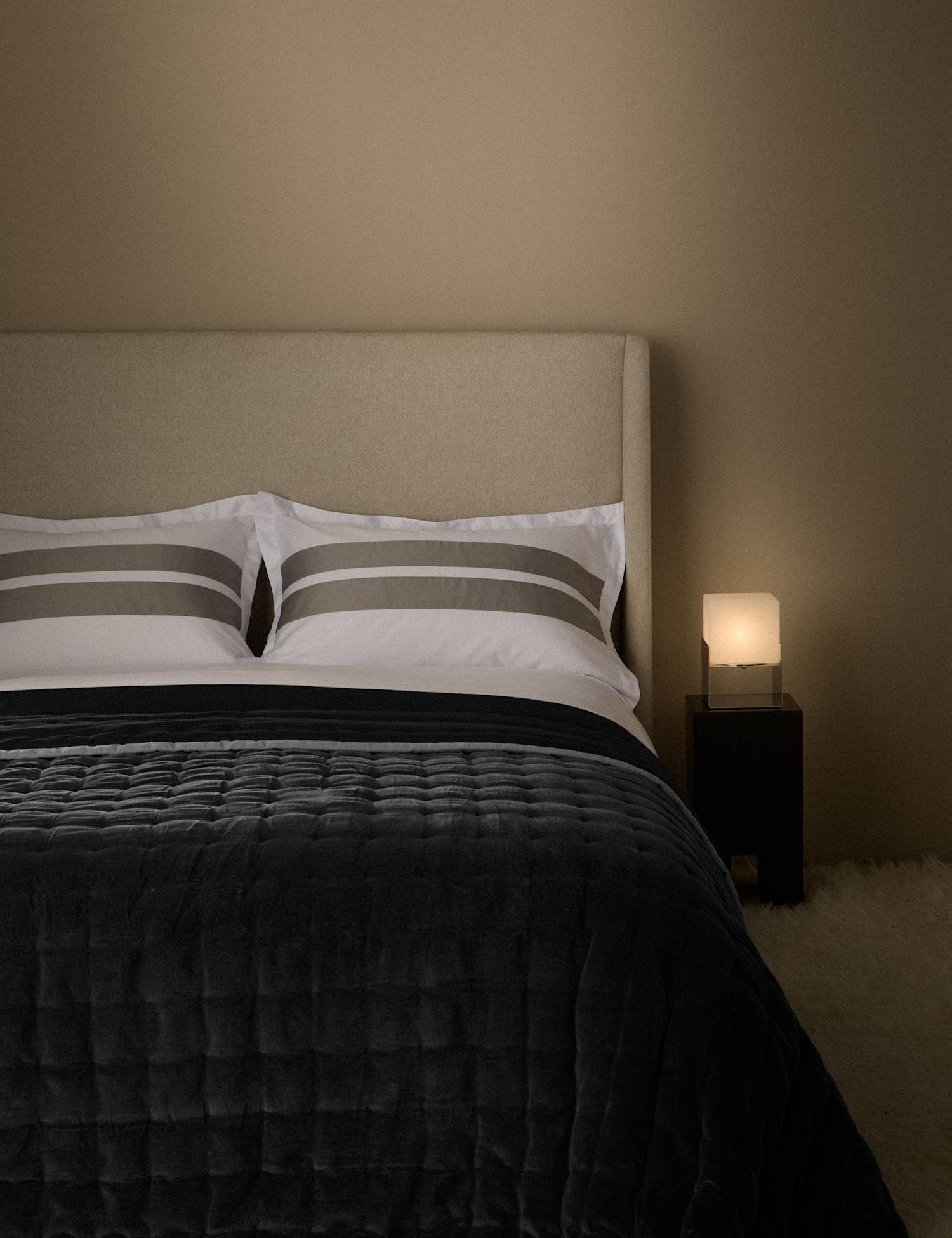 M&S X Kelly Hoppen Pure Cotton Velvet Quilted Bedspread Grey