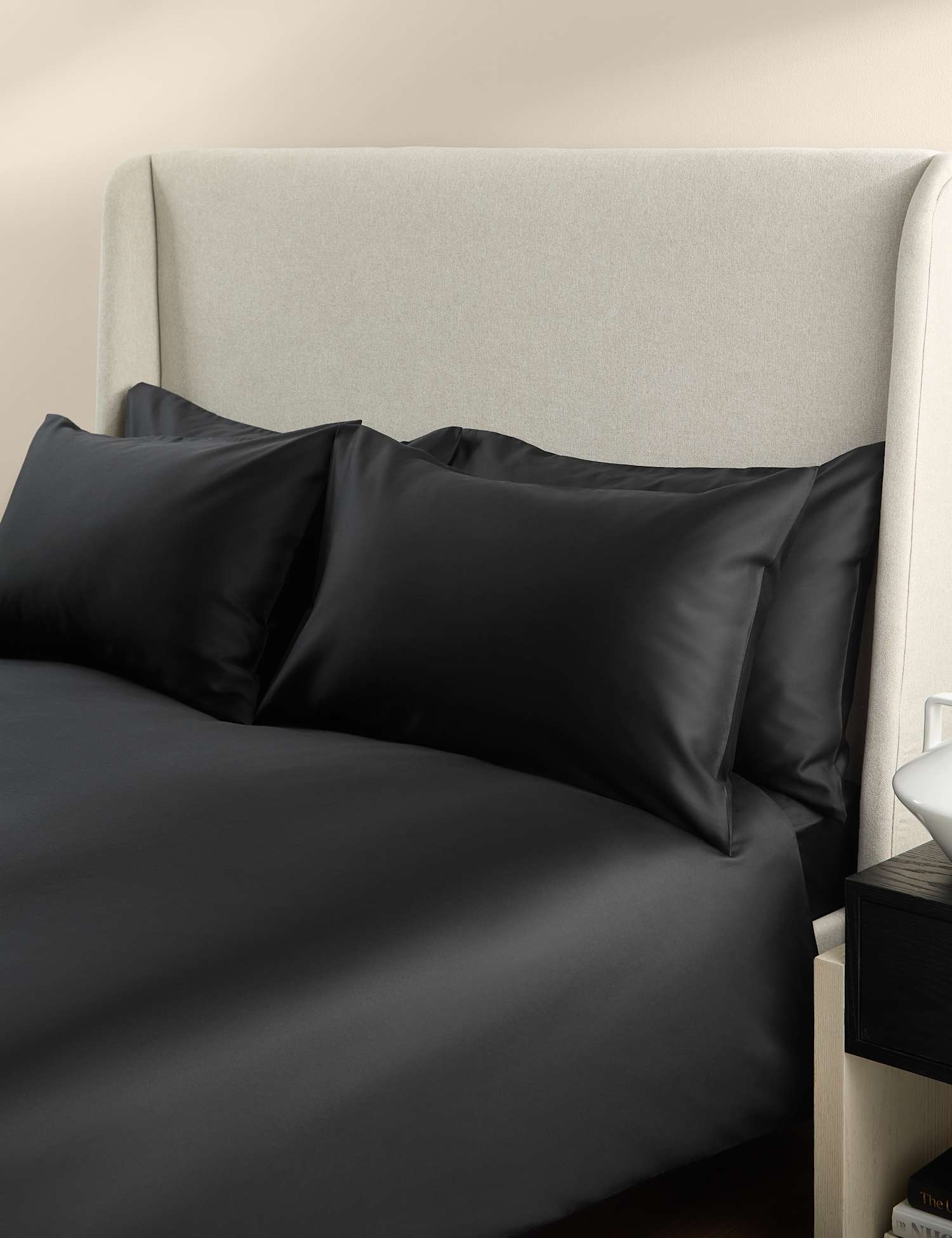 M&S X Kelly Hoppen 500 Thread Count Pure Cotton Sateen Bedding Set Black