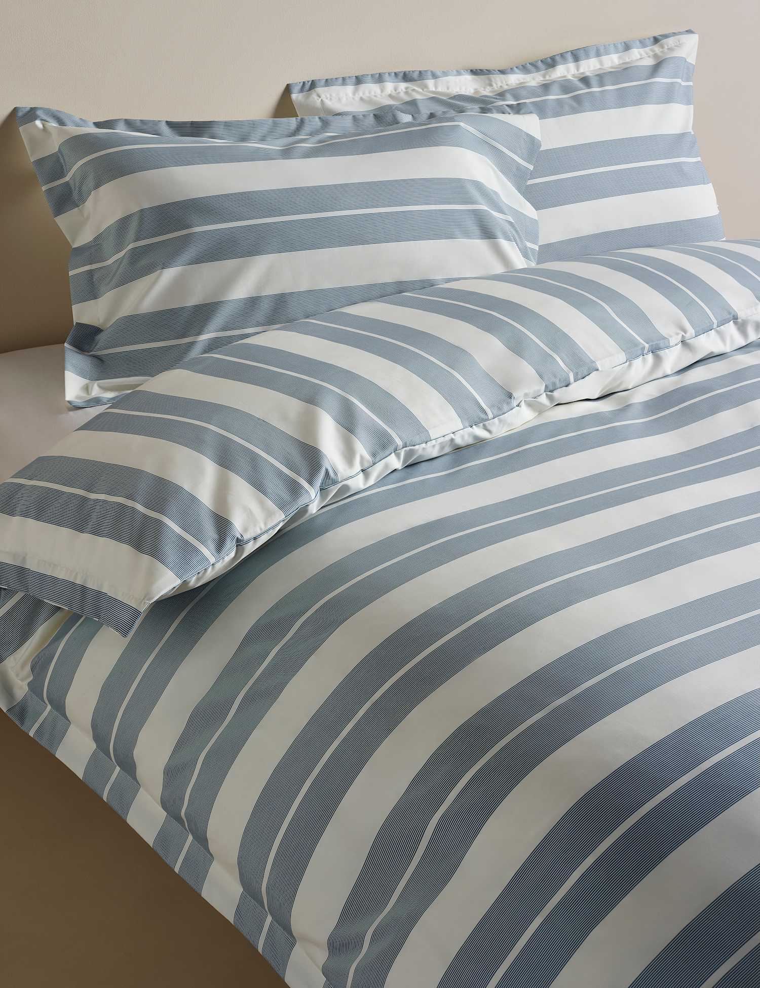 M&S Egyptian Cotton Wide Stripe Printed Bedding Set Slate Blue